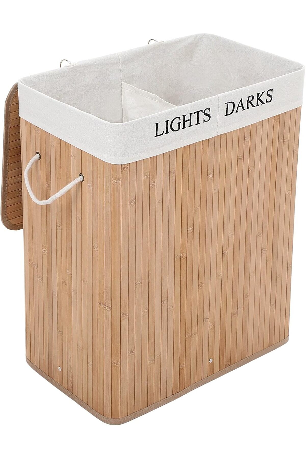 STOREMAX Bambu Çamaşır Sepeti, 100 L Çamaşır Ayırıcı, 2 Bölmeli, Çamaşır Torbalı Katlanabilir Çamaşır Sepeti,