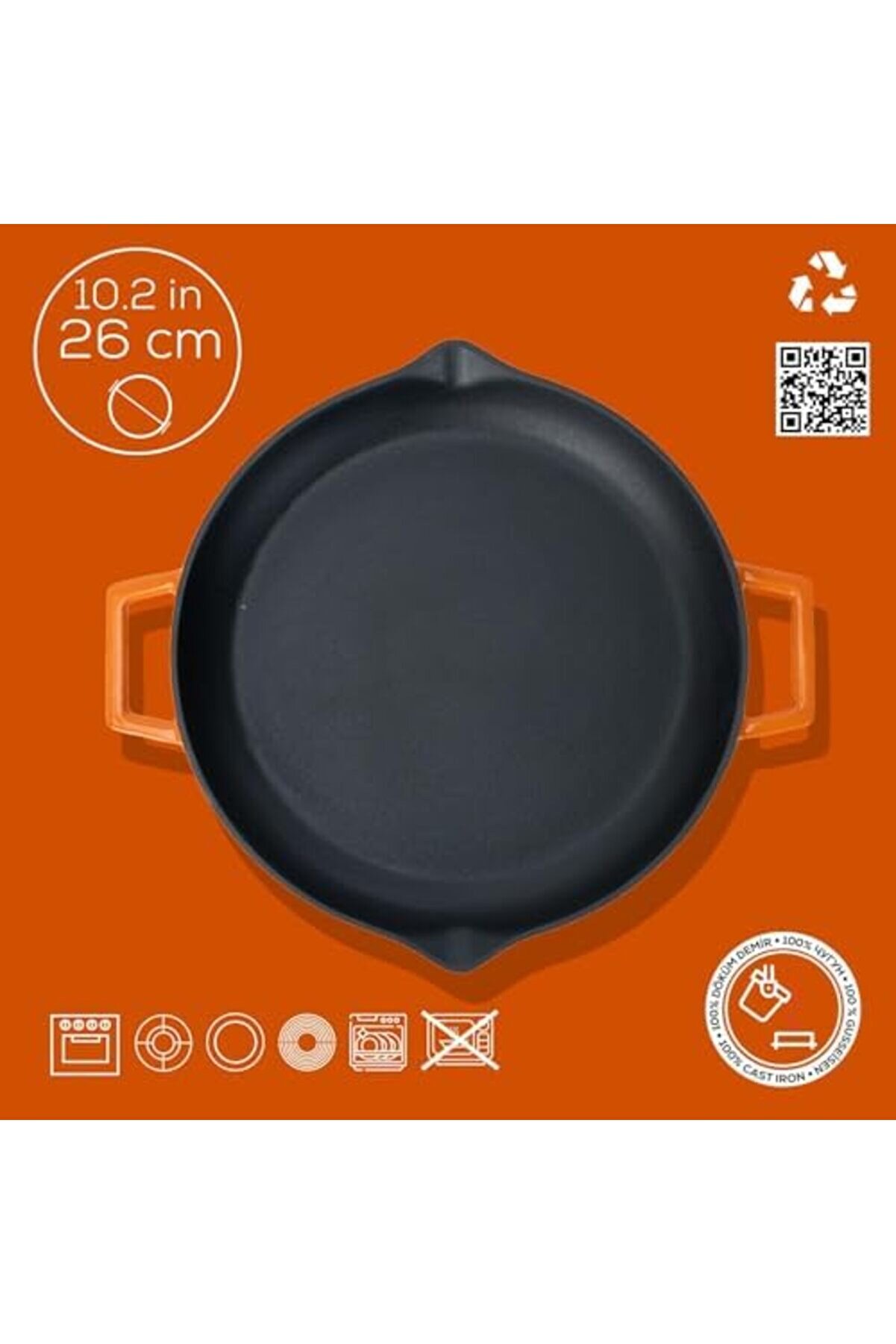 Modashi̇ne Metal D&ouml;k&uuml;m Kızartma Tavası, Metal Kulplu, 26 Cm, Turuncu Modascope 1014773