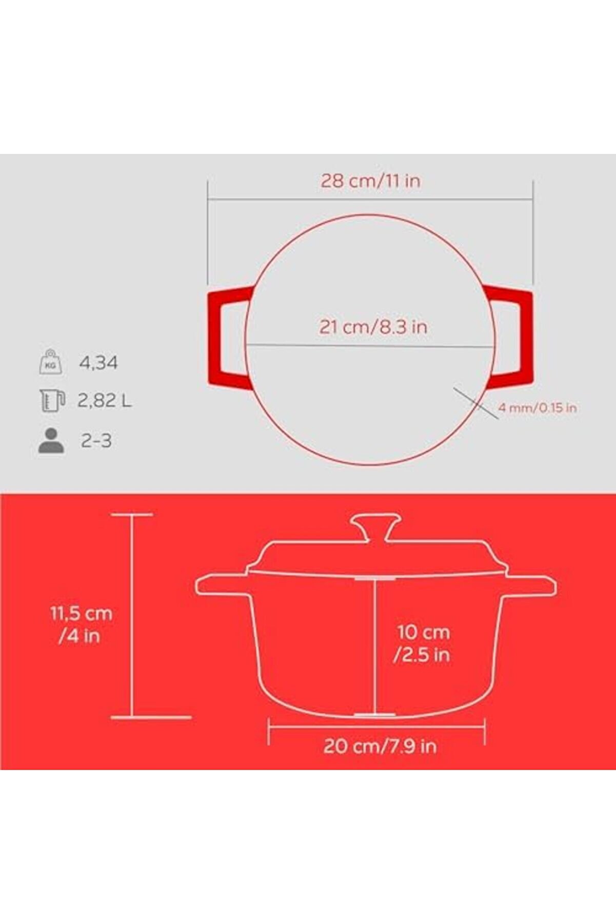 Modashi̇ne Spri̇ng Seri̇si̇ - Döküm Tencere, Yuvarlak, 20 Cm, Mat, Parlak Si̇yah Taban, Kırmızı Modascope