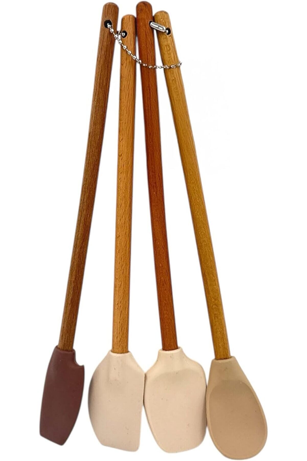 STOREMAX elizzashop 4 Adet 4 Renk Ahşap Saplı Pastel Renkli Isıya Dayanıklı Silikon Spatula Seti Mutfak Seti