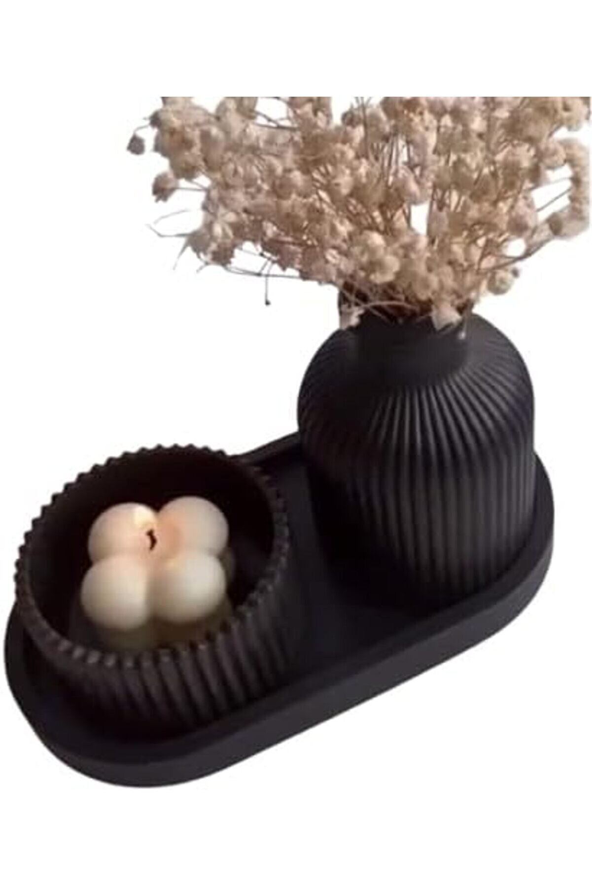 STOREMAX Siyah Seramik ve Mumluk Seti - Modern ve Minimalist Dekorasyon 1014773