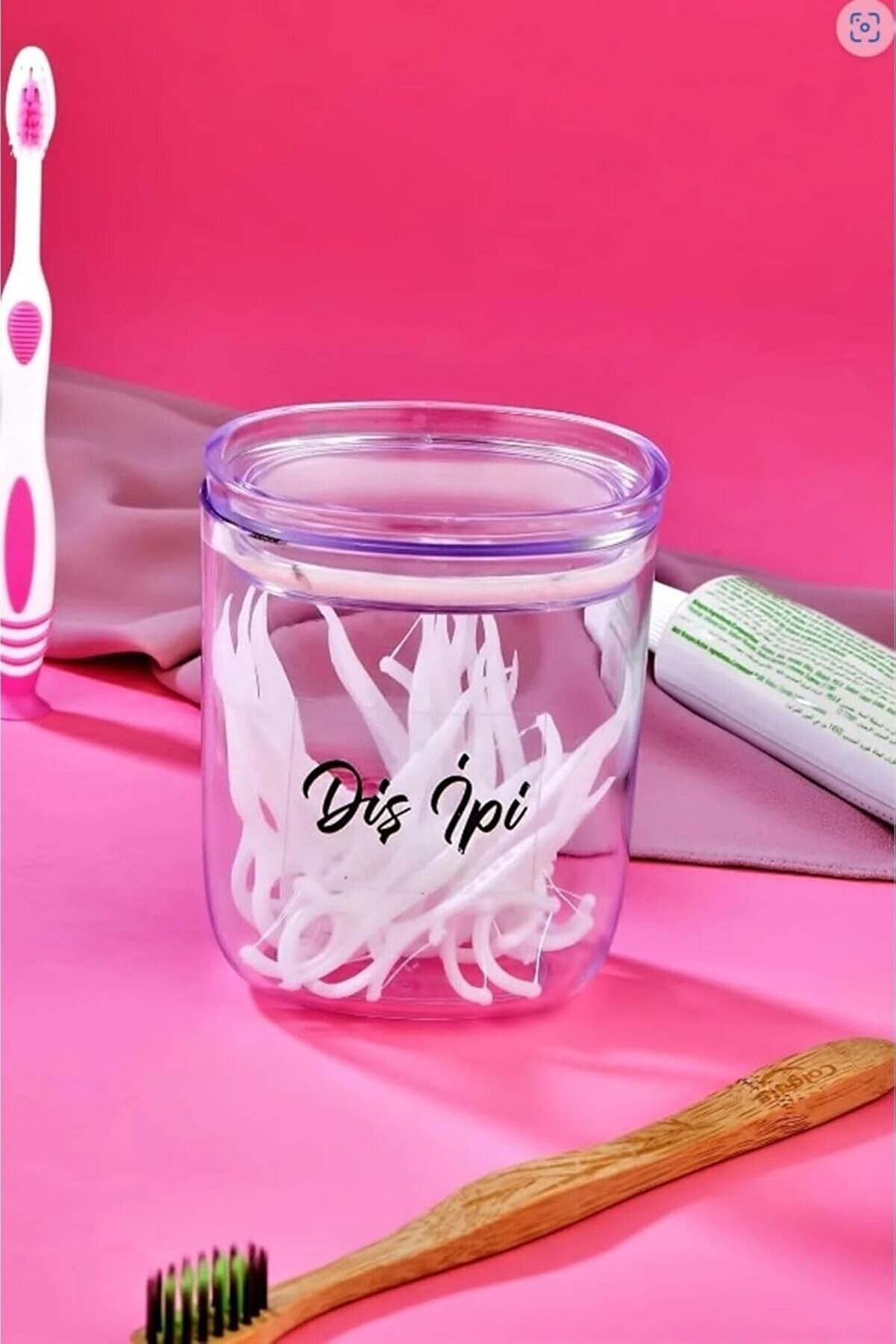 STOREMAX CONCEPT Dekoratif Akrilik Diş Ipi Saklama Kutusu 400 Ml Pamukluk ŞEFFAF 1014773