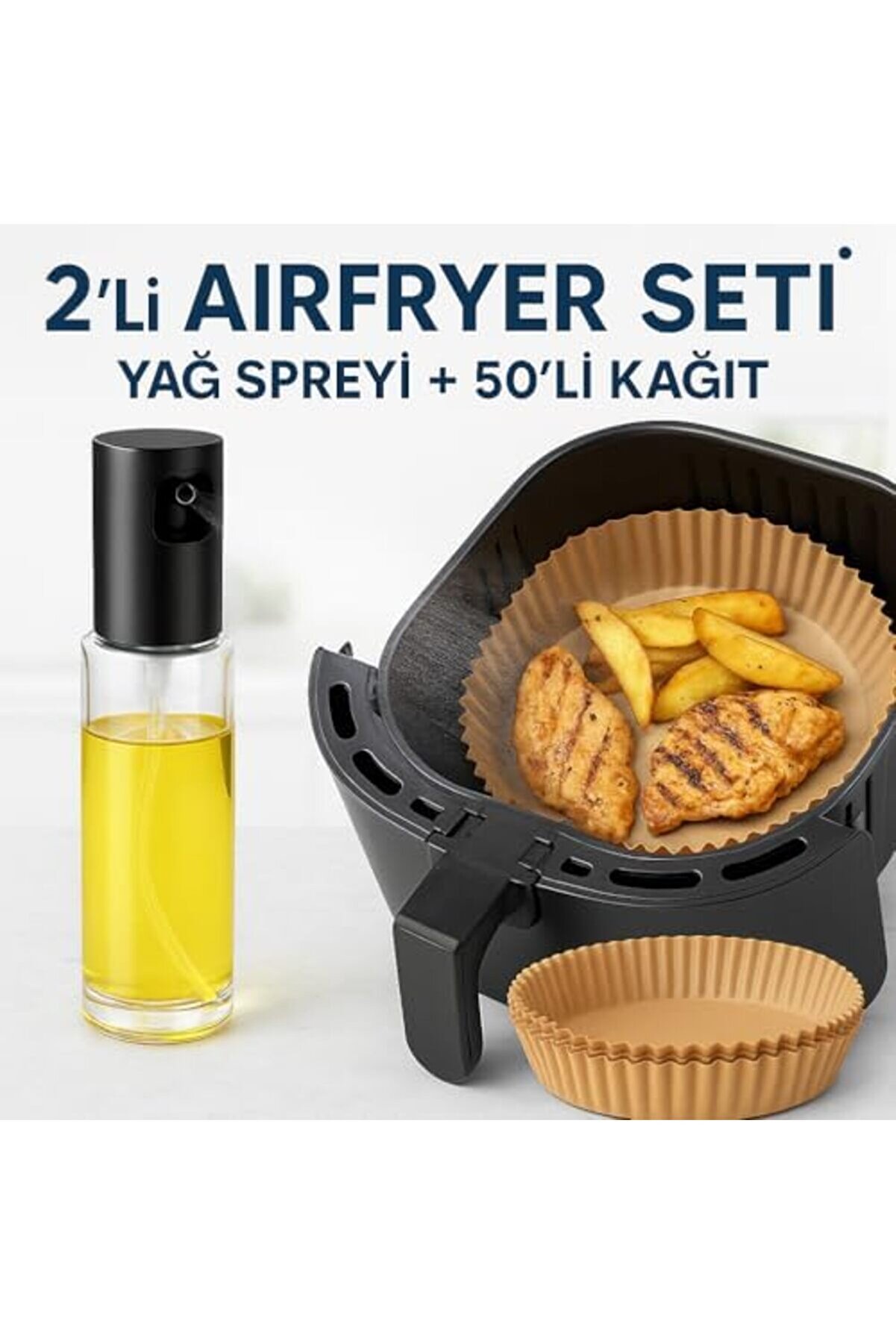 Svngsphereshop Store Ai̇rfryer Kullanıcıları İ&ccedil;i̇n Set &ndash; Yağ P&uuml;sk&uuml;rt&uuml;c&uuml; Şi̇şe + 50 Li̇ Pi̇şi̇rme Kağı