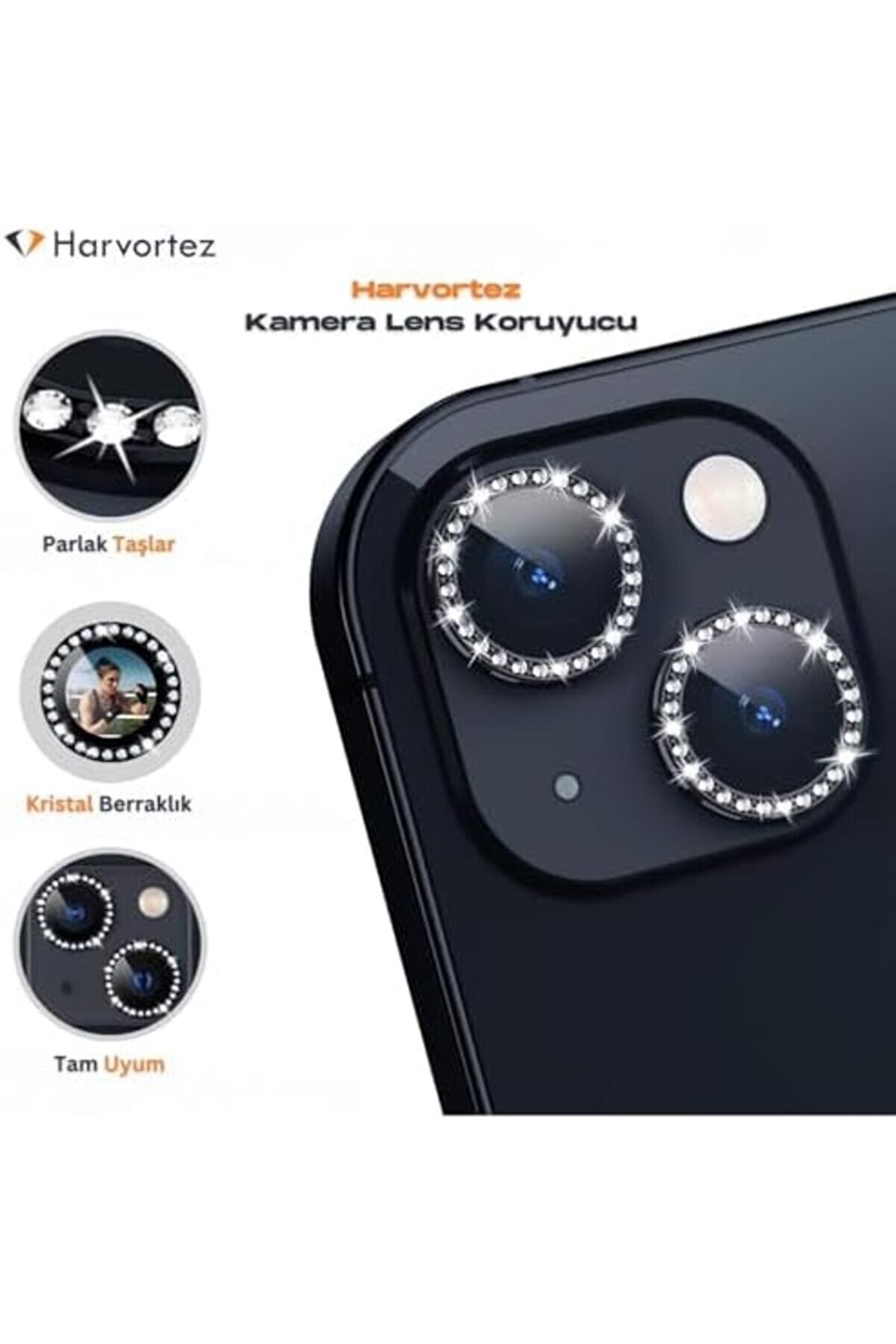 14,14 İçi̇n, Taşlı, Kamera Lens, Basi̇t Kurulum, Hd Görüntü, Metal Çerçeve, 9H Temperli̇ Cam, Çi̇zi̇lmeye