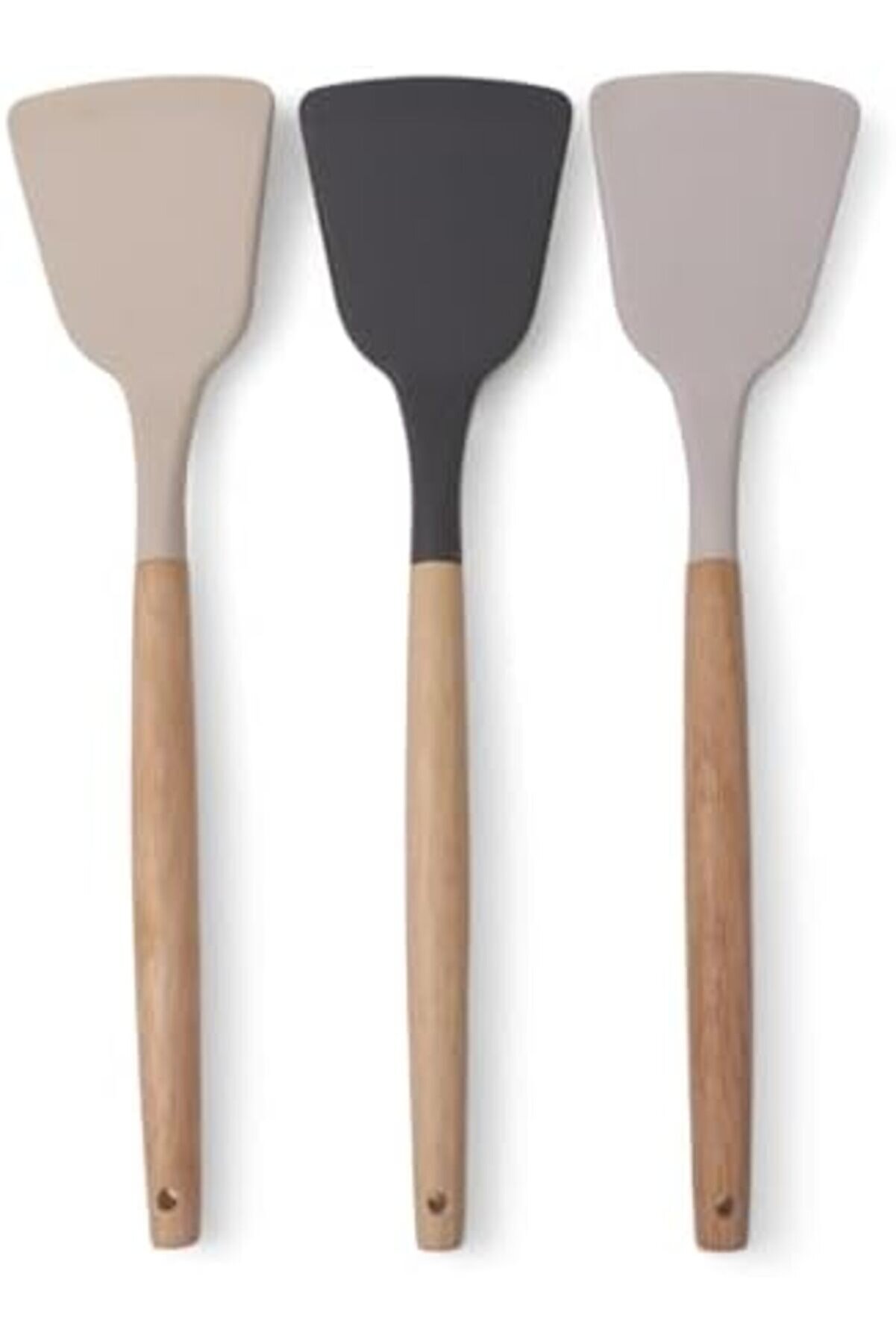 Modashi̇ne Bambu Saplı Si̇li̇kon Geni̇ş Spatula, Bambu Uzun Si̇li̇kon Geni̇ş Spatula 27Cm 3 Renk Seçenekli̇