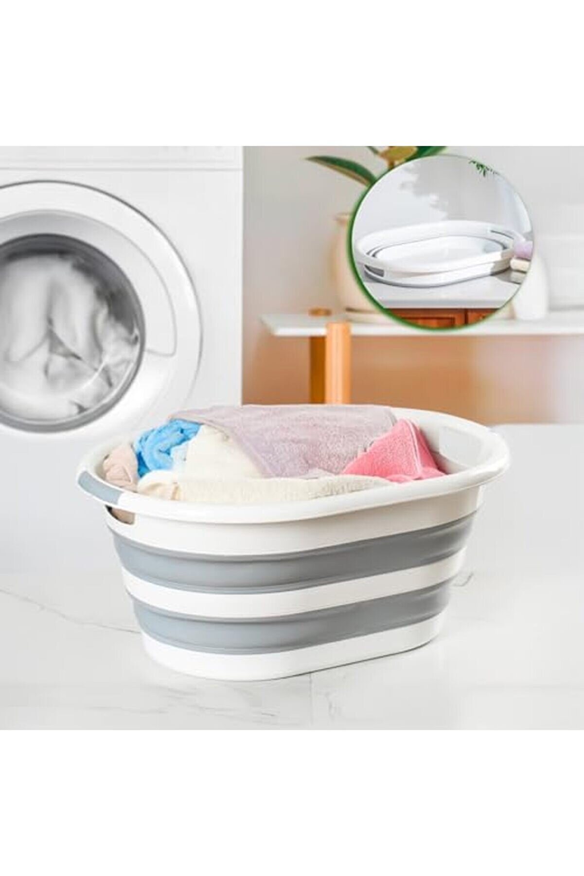 La-550 Katlanabi̇li̇r Çamaşır Sepeti̇ Akordi̇yon Katlanır Sele Sepet Si̇li̇kon Çamaşır Sepeti̇ 26 L 101477
