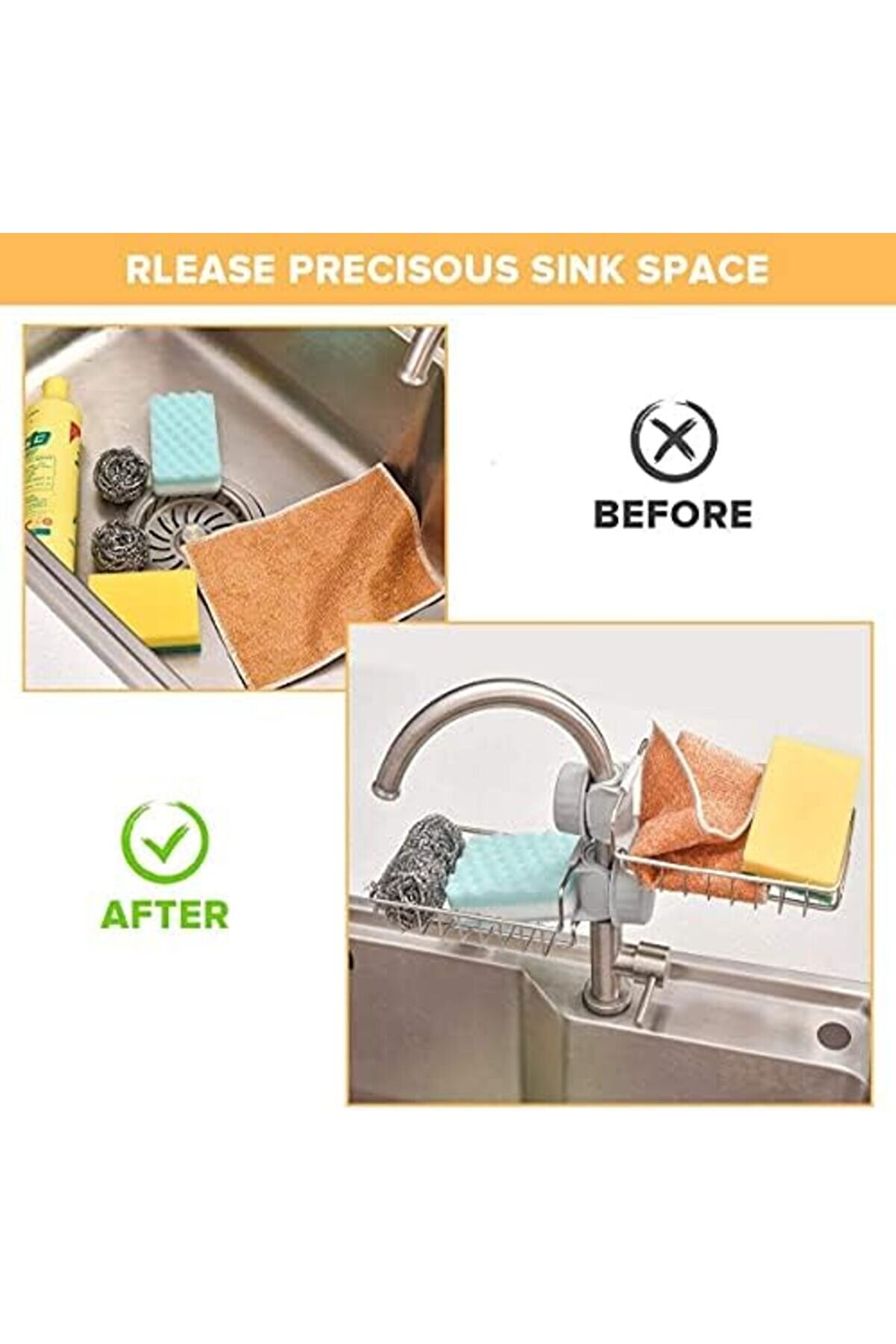 Çeli̇k Drenajlı Mutfak Musluk Üstü Raf | Sabunluk, Süngerli̇k Ve Deterjanlık Organi̇zer, Portati̇f Ağır