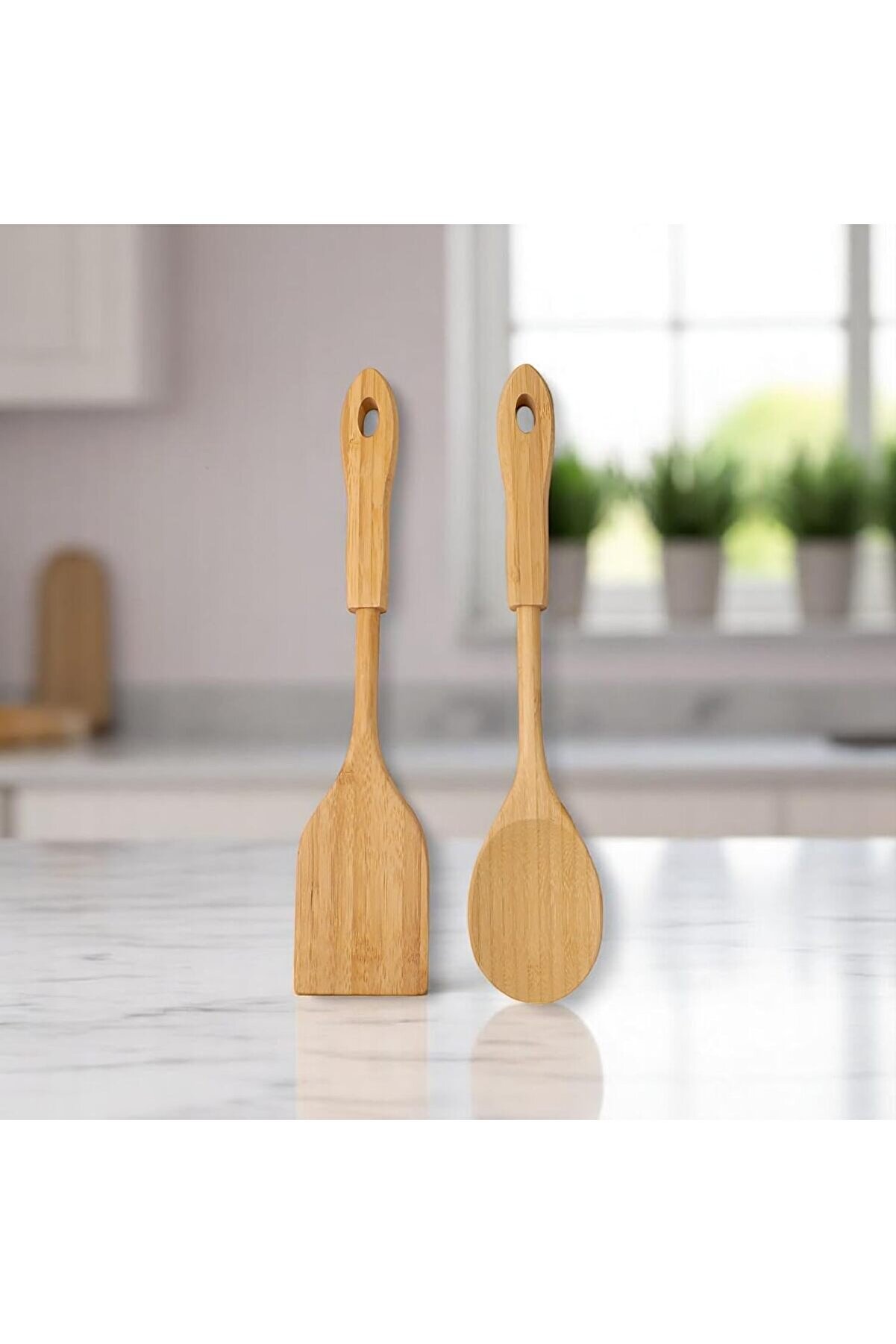 STOREMAX Bambu 2'li Servis Seti, Tavalarınız ve Kızarmanız İçin Spatula, Servisleriniz İçin Büyük Kaşık