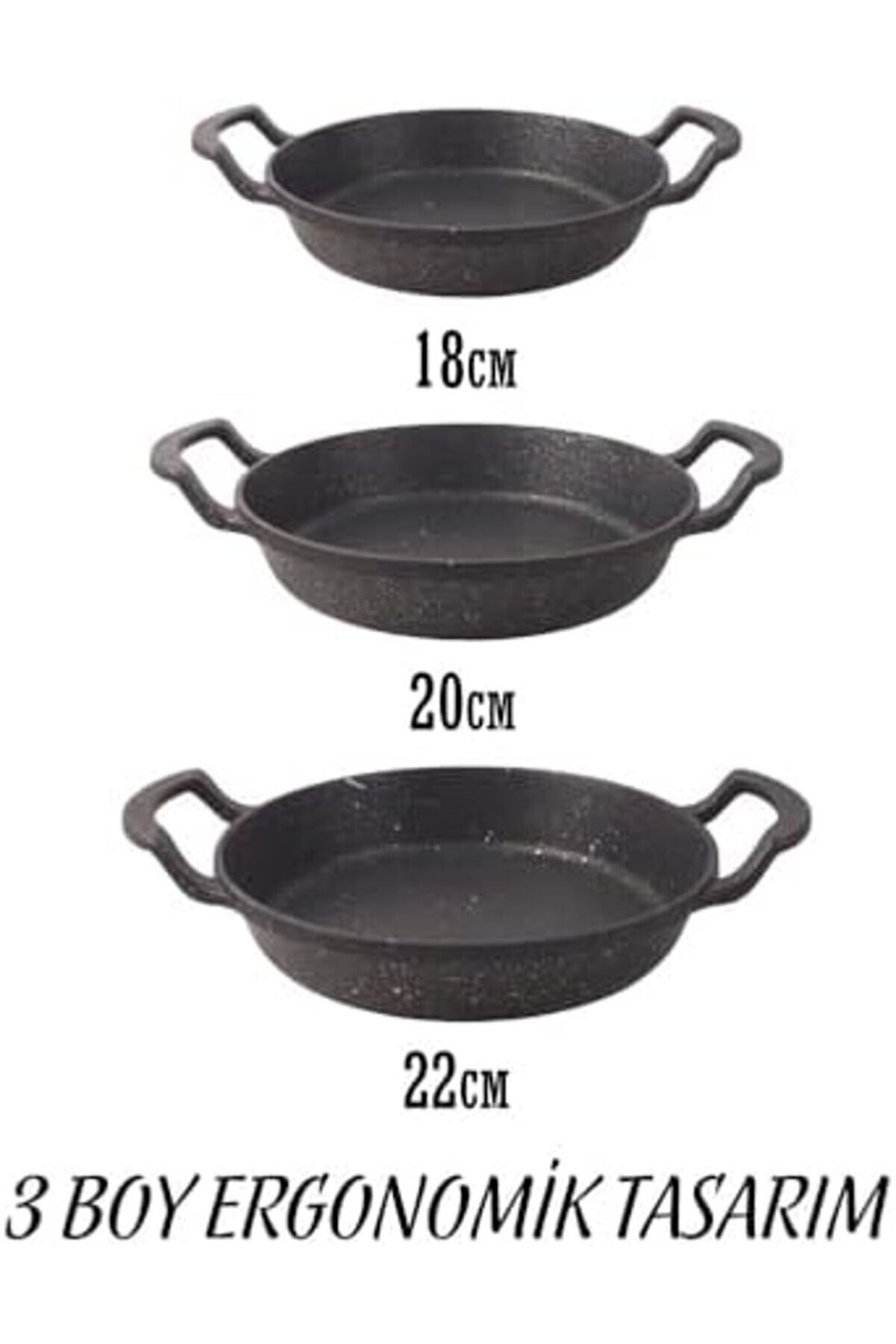 Modashi̇ne 3 Lü Döküm Sahan Seti̇, 3 Lü Yumurta, Omlet Tavası, 3 Boy Döküm Si̇yah Grani̇t Saha