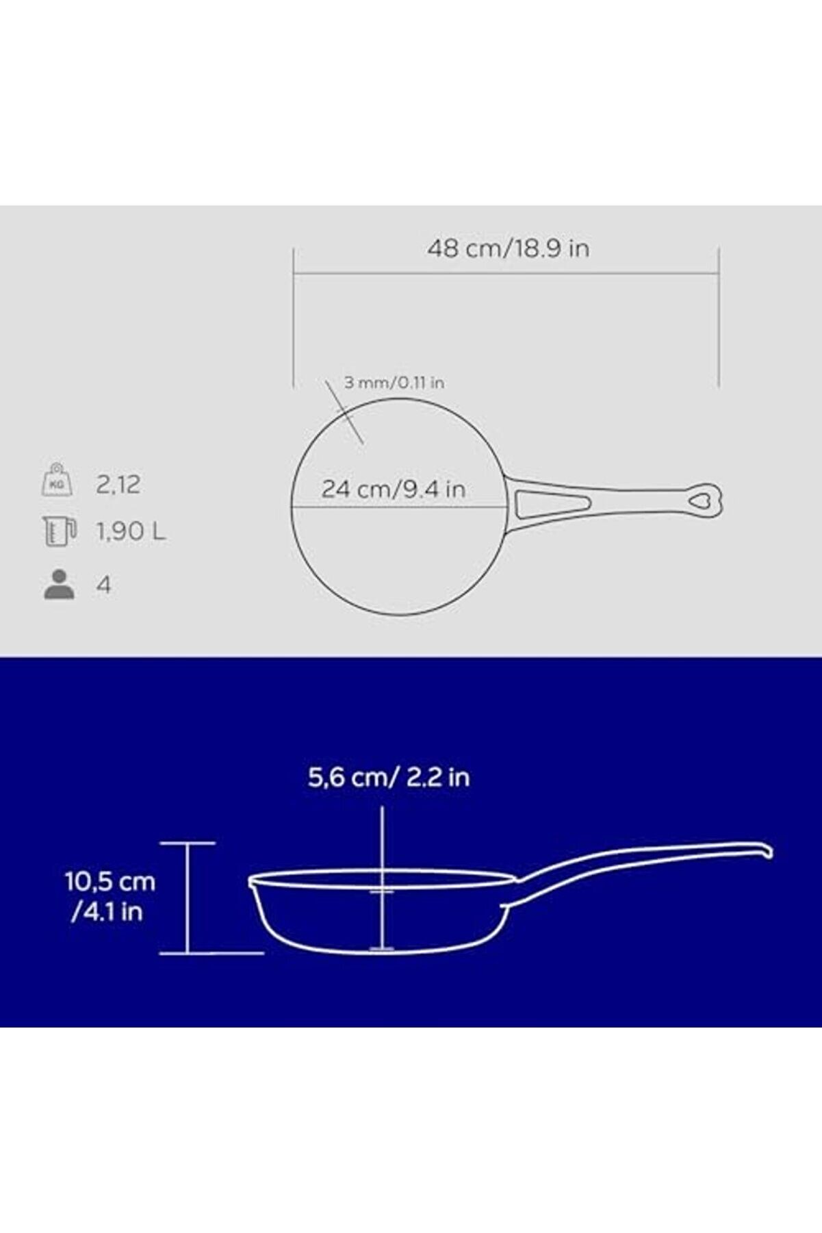 Modashi̇ne Metal D&ouml;k&uuml;m Kızartma Tavası, Metal Saplı, 24 Cm, Mavi̇ Modascope 1014773