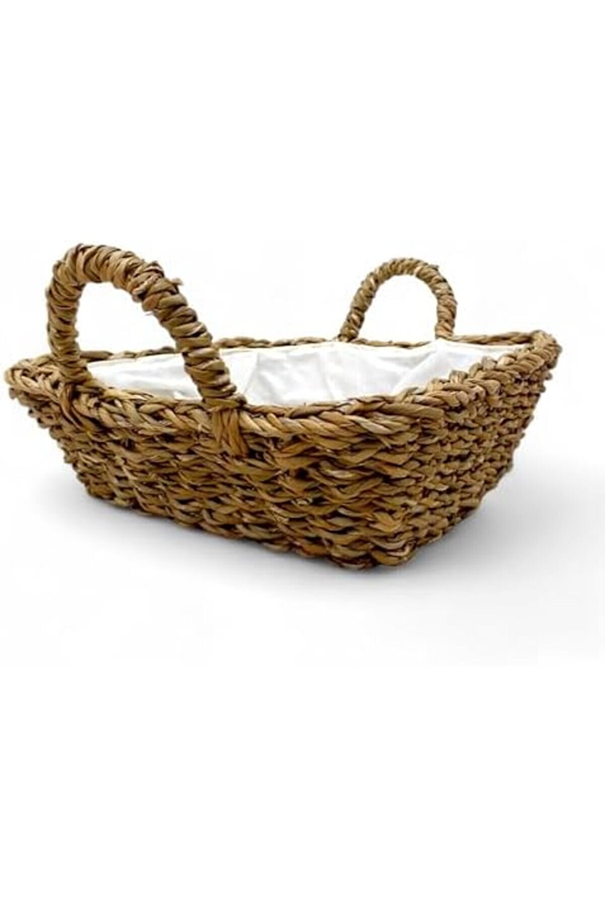 El Yapımı Doğal Hasır Kulplu Çok Amaçlı Dekorati̇f Kare Sepet, Hasır Kulplu Ekmek Sepeti̇ (25X25X8 Cm)