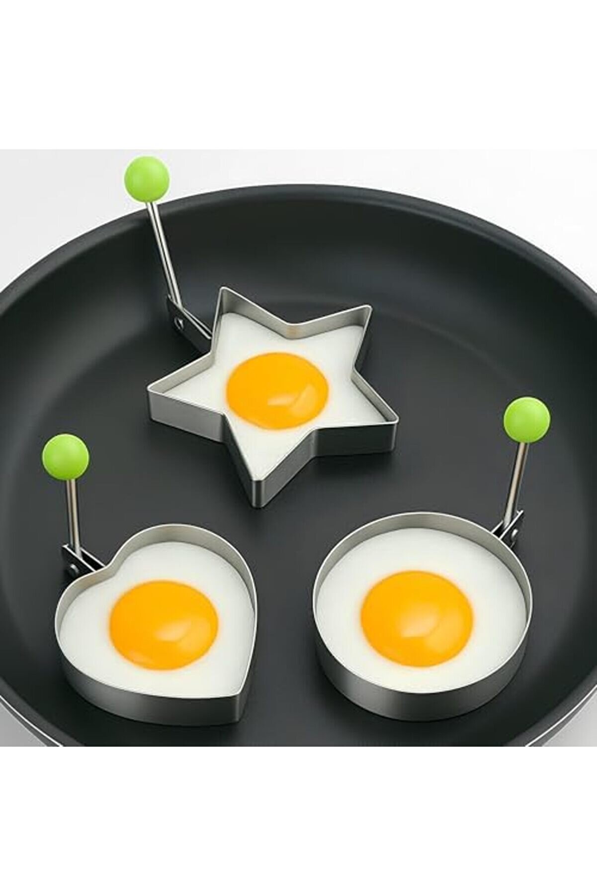 Eli̇zzashop 3&rsquo;L&uuml; Metal Omlet Ve Krep Kalıbı Seti̇ | Yuvarlak, Kalp Ve Yıldız Şeki̇lli̇ Yanmaz & Yapışmaz