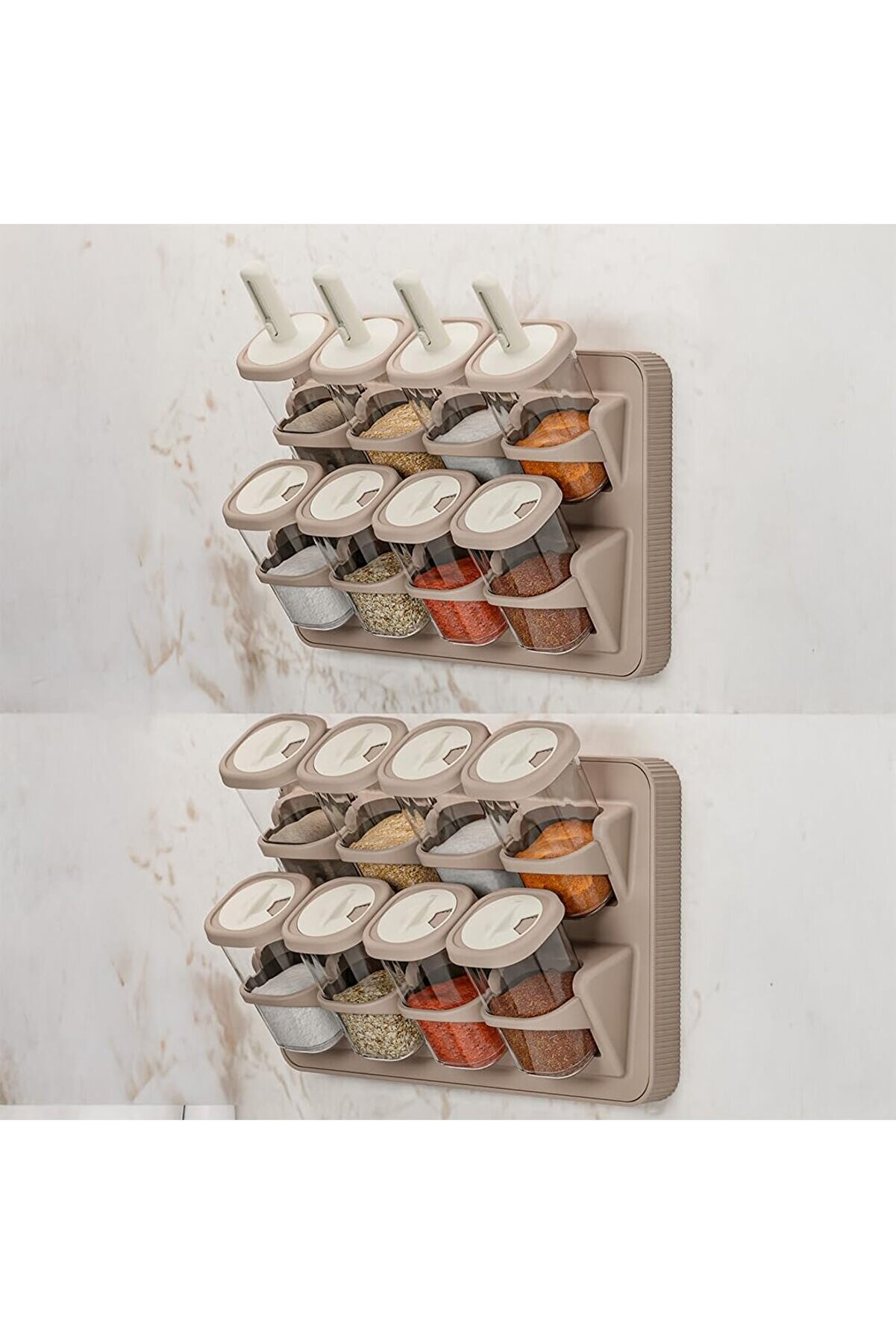 STOREMAX 1116 Kaydırmalı Kaşıklı 360° Döner Kapaklı Etiketli Seti - Erzak Saklama Kabı Cappuccino 1014773