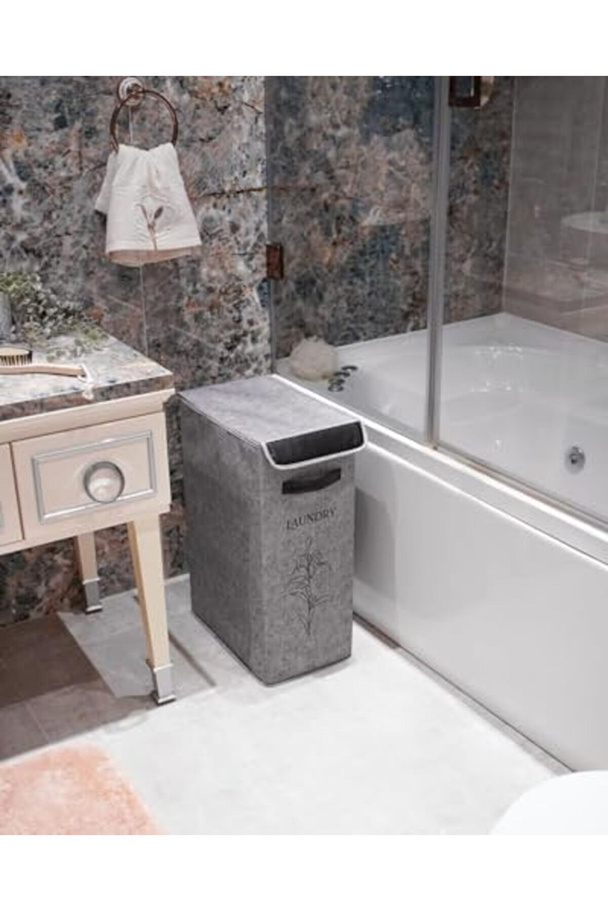 Kapısı Felted Deri̇ Detaylı Lüks Keçe Çamaşır Sepeti̇ (1 Gözlü) 1014773