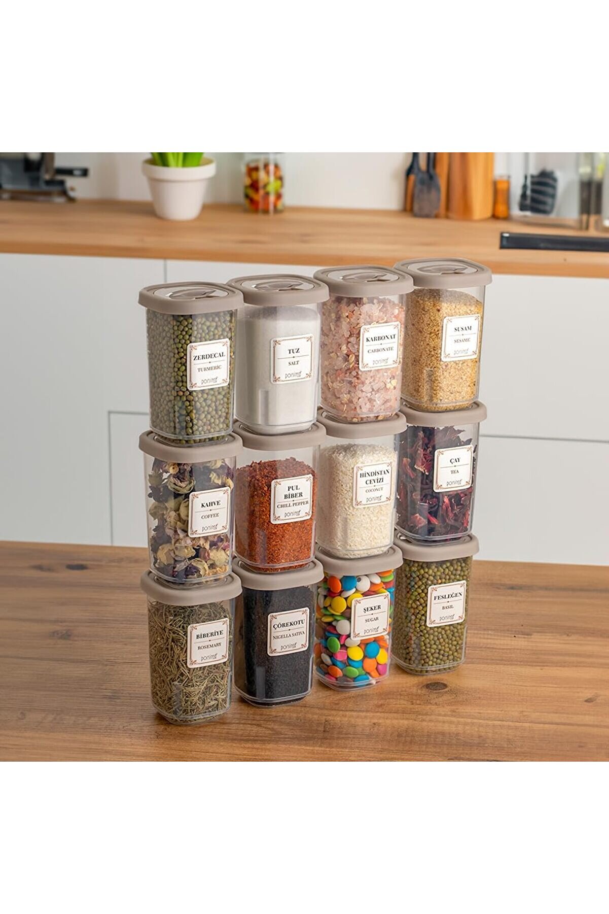 STOREMAX 1061 Döner Kapaklı Etiketli Seti - 12'li Cappuccino Kapaklı 350 cc 1014773