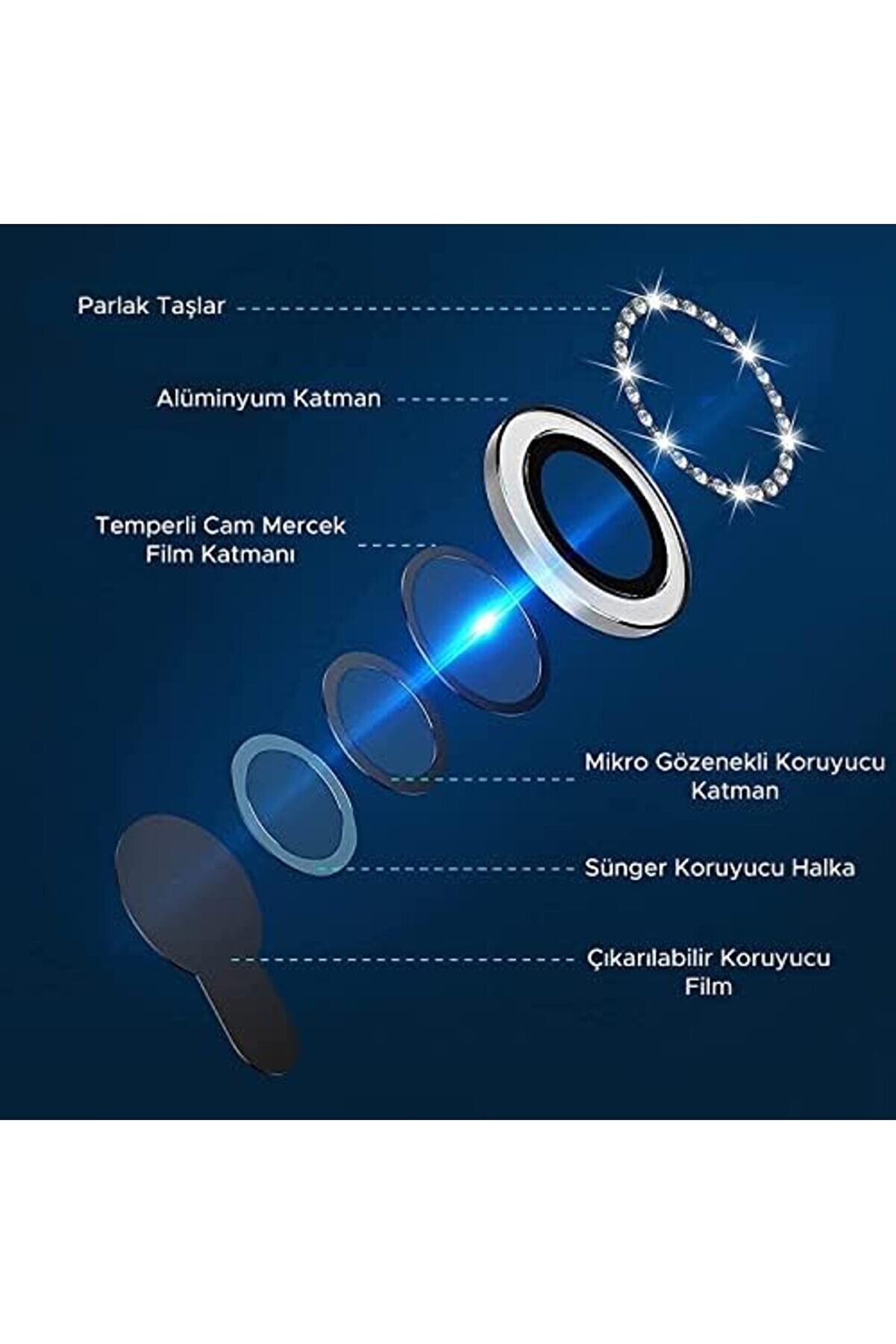 14 - 14 Uyumlu Taşlı Tasarımlı Kamera Lens Temperli̇ 1014773
