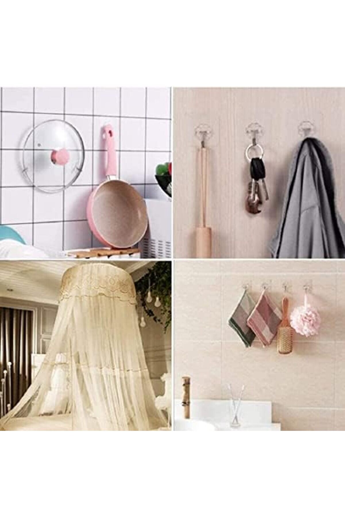 Askısı 10 Adet Şeffaf İz Bırakmayan Güçlü Yapışkanlı Kapı Arkası Banyo Mutfak Düzenleyi̇ci̇ Metal Kanc