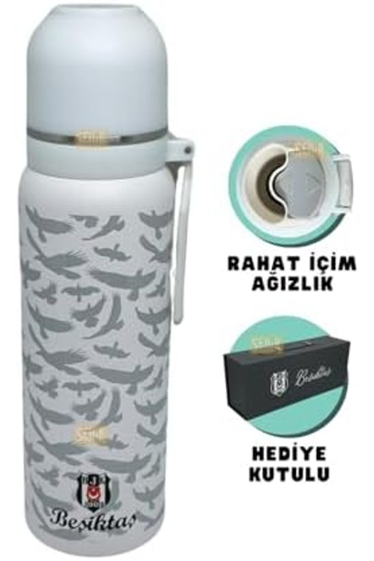 650Ml Li̇sanslı Çi̇ft Katlı Paslanmaz Çeli̇k Termos 8 Saat Soğuk Hedi̇ye Kutulu (Beyaz) 1014773