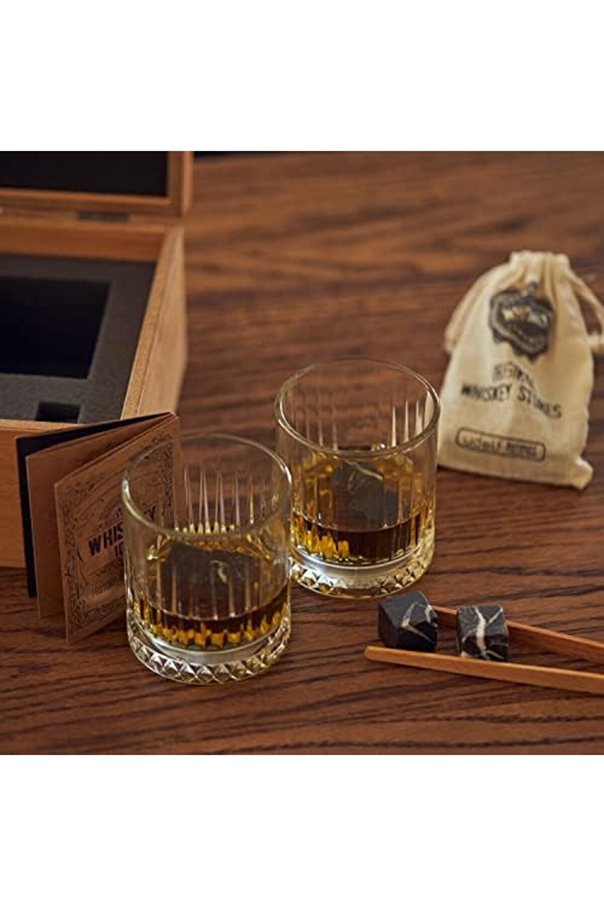 Pltnstoreshop Babaya Hedi̇ye Ahşap Kutulu 2 Li̇ Glasgow Vi̇ski̇ Kadeh Seti̇ + 6 Soğutucu Taş Pltnsto