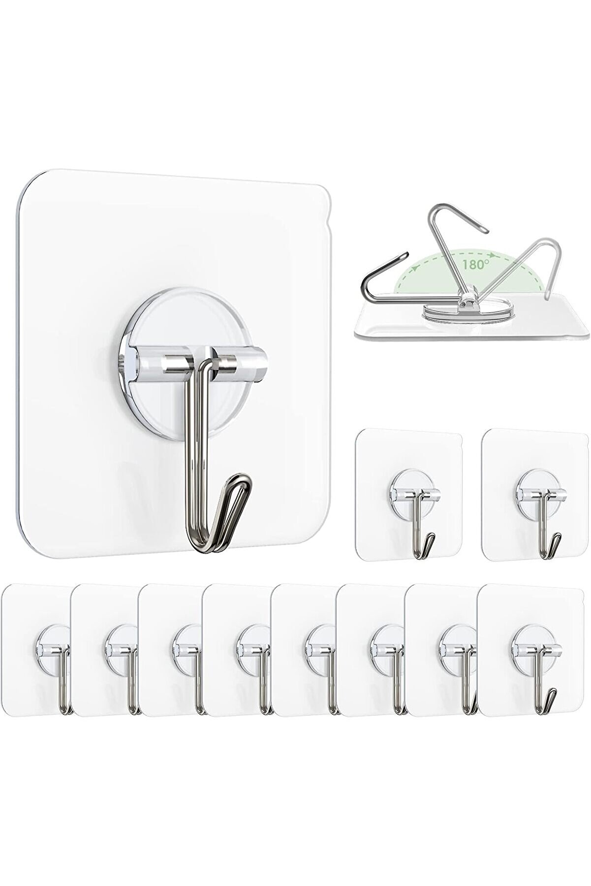 STOREMAX 10 Adet Şeffaf Duvar Askısı İz Bırakmayan Güçlü Yapışkanlı Kapı Arkası Mutfak Düzenleyici Metal Kanc