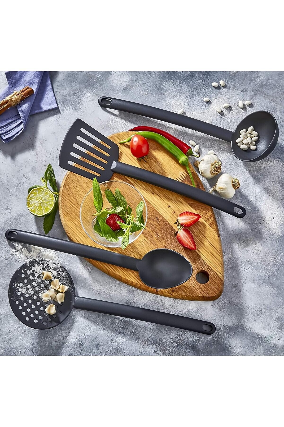 STOREMAX Home 4'lü Yanmaz Yapışmaz Teflon Kaplama Mutfak Seti - Kepçe, Kevgir, Spatula ve Kaşık Seti 11