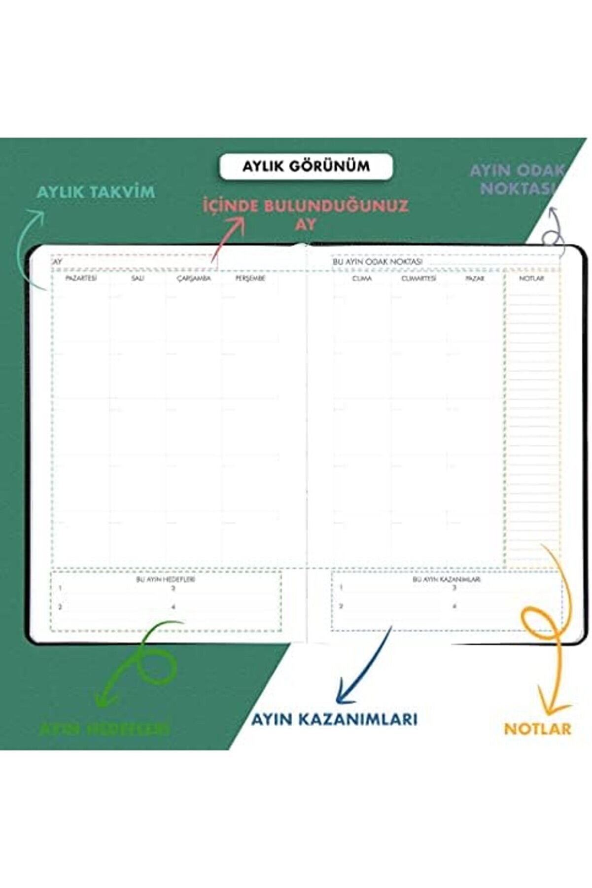 Modashi̇ne Fz Tari̇hsi̇z Haftalık Planlayıcı Deri̇ Ajanda Etni̇k, Yeşi̇l Modascope 1014773