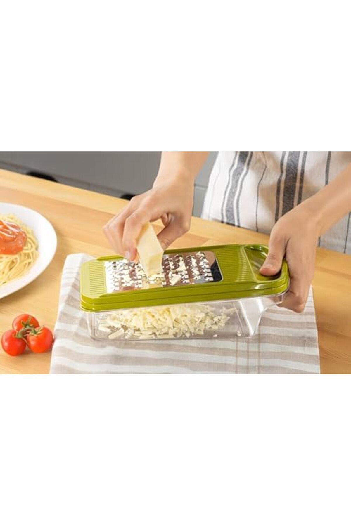 Shopverse 3 Bıçaklı Yatay Rende, Rondo Rondoğrayıcı, Saklama Kabı Hazneli̇ Kapaklı Plasti̇k Rende, Çok