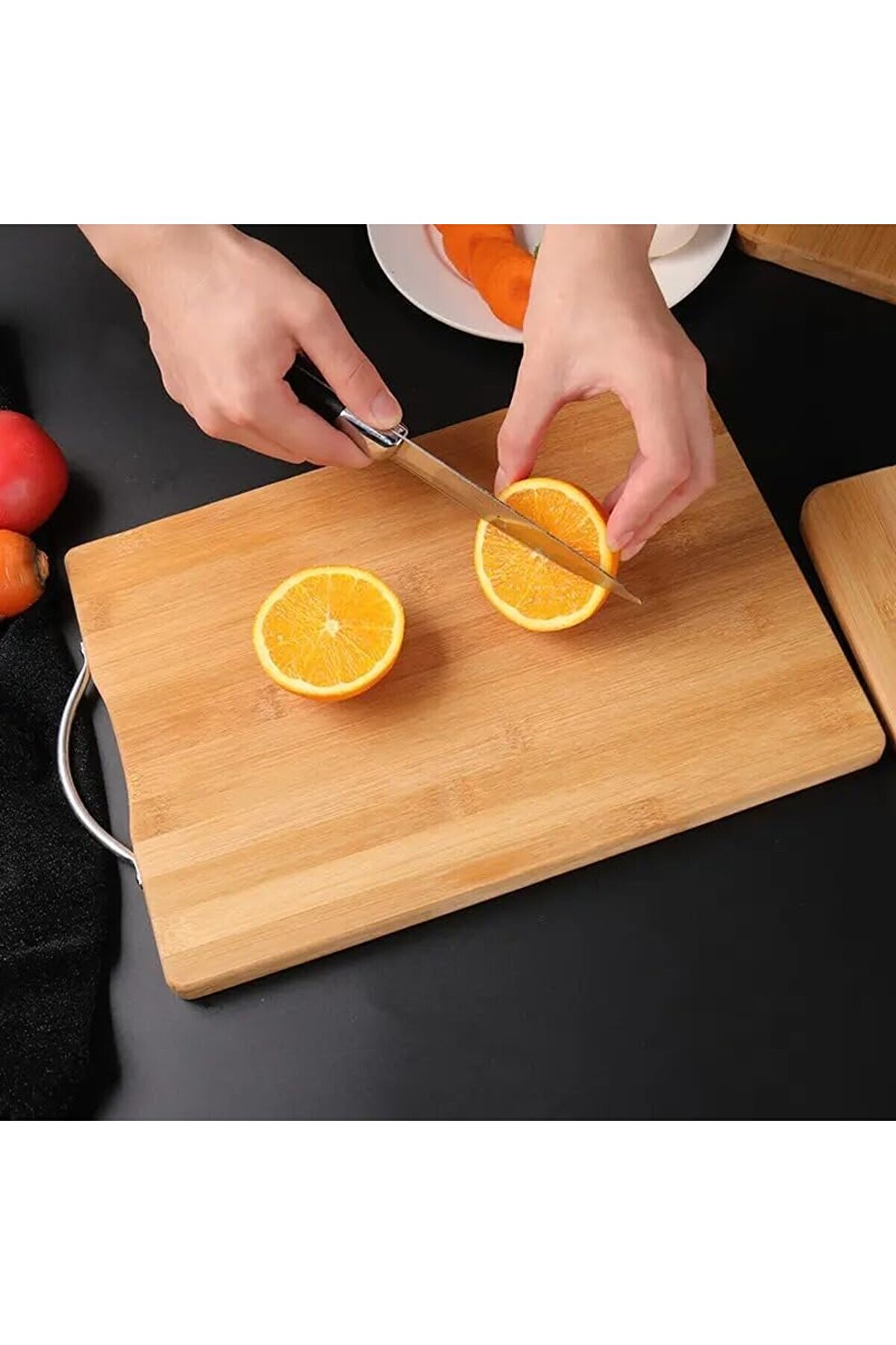 Modashi̇ne Metal Saplı Bambu Kesme Tahtası, Ahşap Kesi̇m Panosu, Et, Balık, Sebze Ve Ekmek İçi̇n Çok Yö