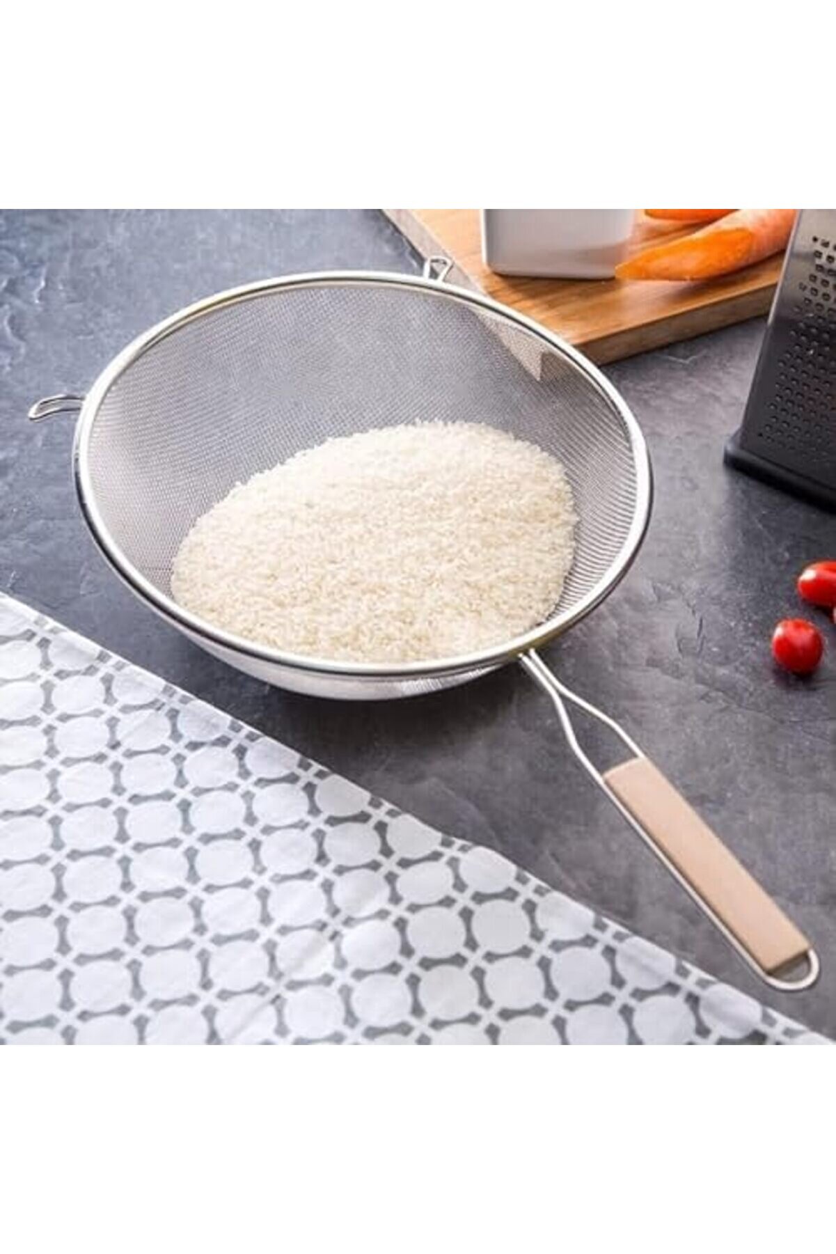 Modashi̇ne Ahşap Saplı Paslanmaz Çeli̇k Süzgeç, Orta Boy Metal Süzgeç 21 * 9.5 Cm Esteti̇k Ve Dayanıklı