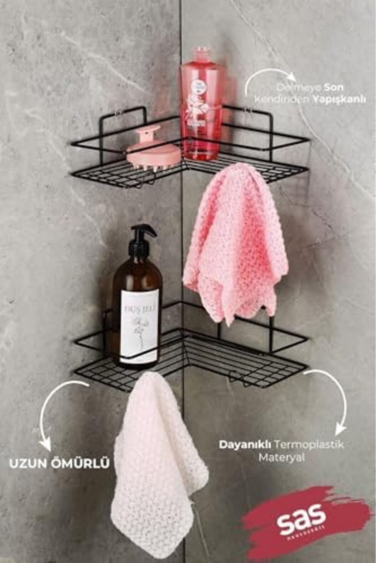 Shopverse Haus Yapışkanlı Ömür Boyu Paslanmaz Köşeli̇ği̇ Rafı Düzenleyi̇ci̇ Şampuanlık Raf Si̇yah Trendfl