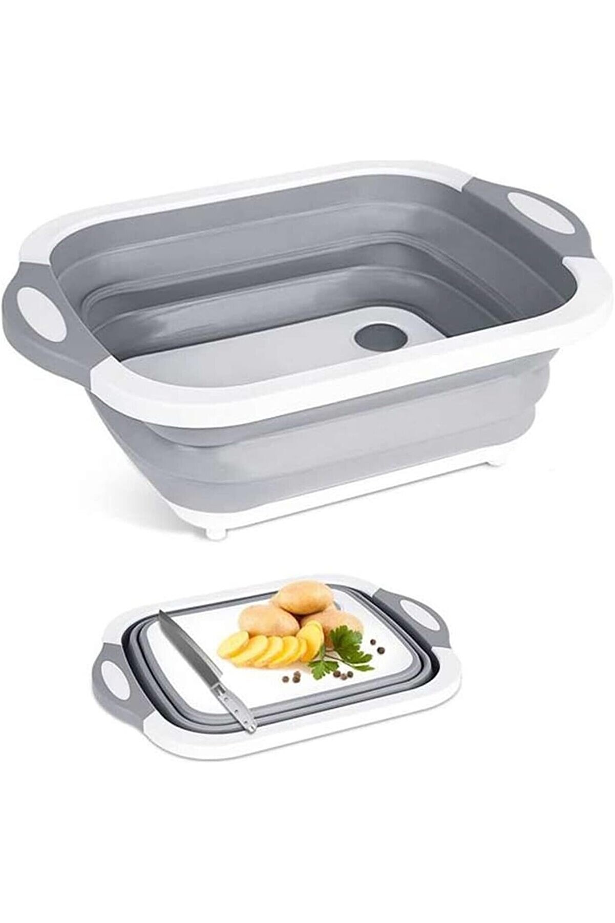 STOREMAX 8683200803378 Akordiyonlu Katlanır Pratik Kesme Tahtası ve Sepet, Çok Renkli, Medium 1175713