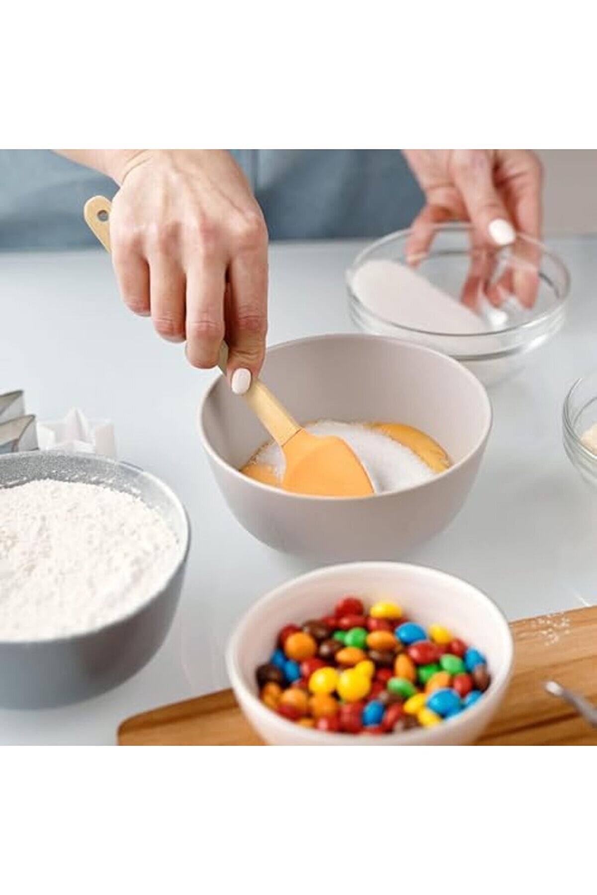 Modashi̇ne Si̇li̇kon Spatula Ve Fır&ccedil;a Seti̇, 5 Par&ccedil;a, Karışık Renkli̇, Bambu Saplı Modascope 1014773