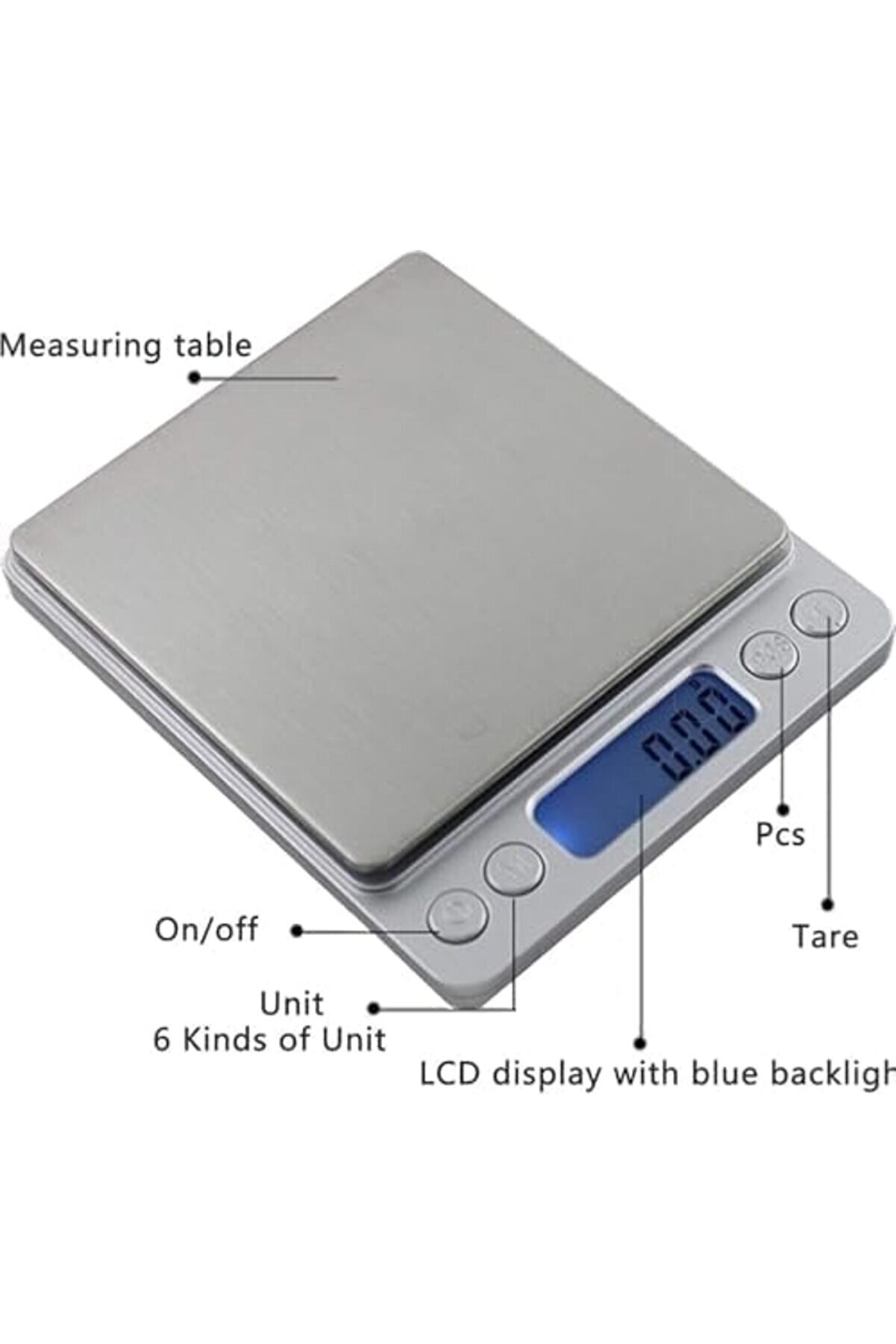 Pltnstoreshop Di̇ji̇tal Mutfak Terazi̇si̇ 3 Kg 0.1 G Hassasi̇yet Metal Platformlu Premi̇um Terazi̇, Şık Ve