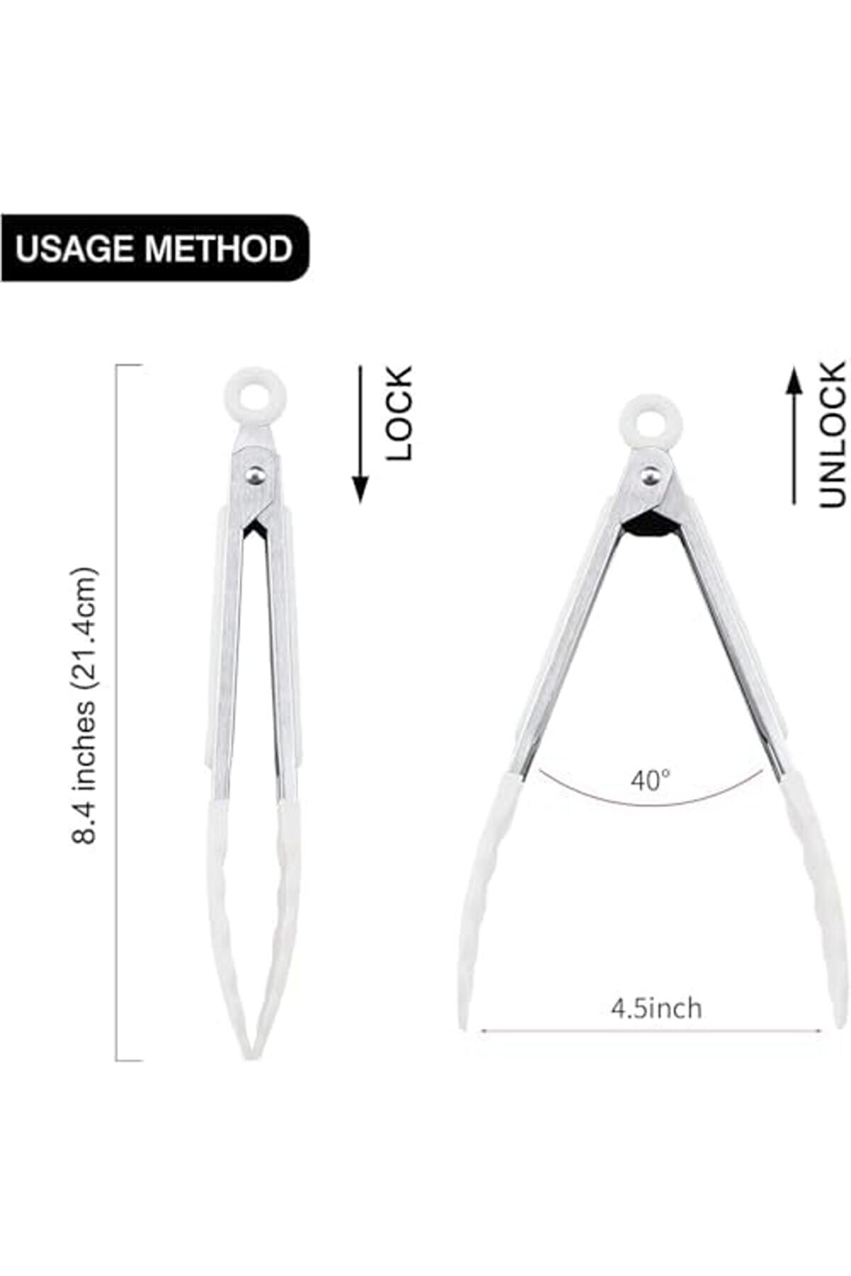 Modashi̇ne Beyaz Si̇li̇kon Uçlu Mutfak Maşası - 23 Cm, Asma Ki̇li̇t Si̇stemli̇ Paslanmaz Çeli̇k Sap, Kavrama