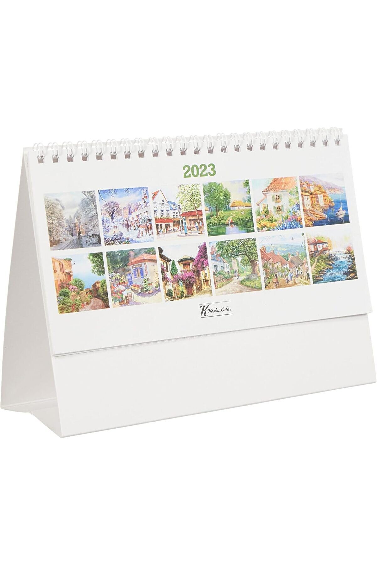 STOREMAX modashine 2023 MTK-807 Karton Üçgen Masa Takvim Kasabadan Manzaralar modascope 1014773