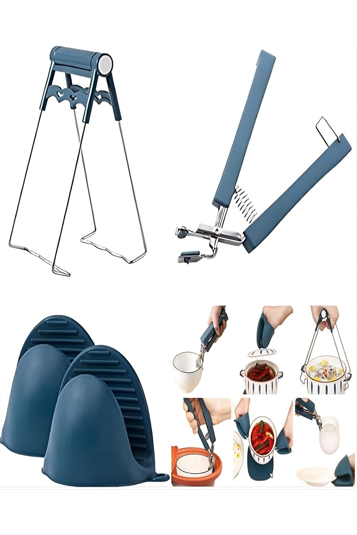 STOREMAX modashine HİGH-TECH Haşlanma önleyici kıskaç seti – kase kelepçeleri + tencere kelepçeleri + silikon