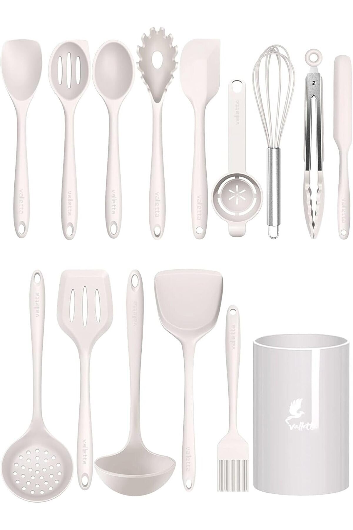 STOREMAX modashine Trigona Dayanıklı Yanmaz Yapışmaz Silikon Spatula Seti 15 Parça Vanilya modascope 1014773