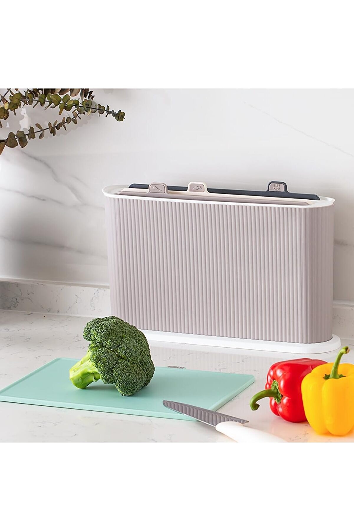 STOREMAX 1073 Standlı Çoklu Kesme Tahtası Seti - Et Sebze Balık Doğrama Tahtası Seti Capuccino Beyaz 1175713