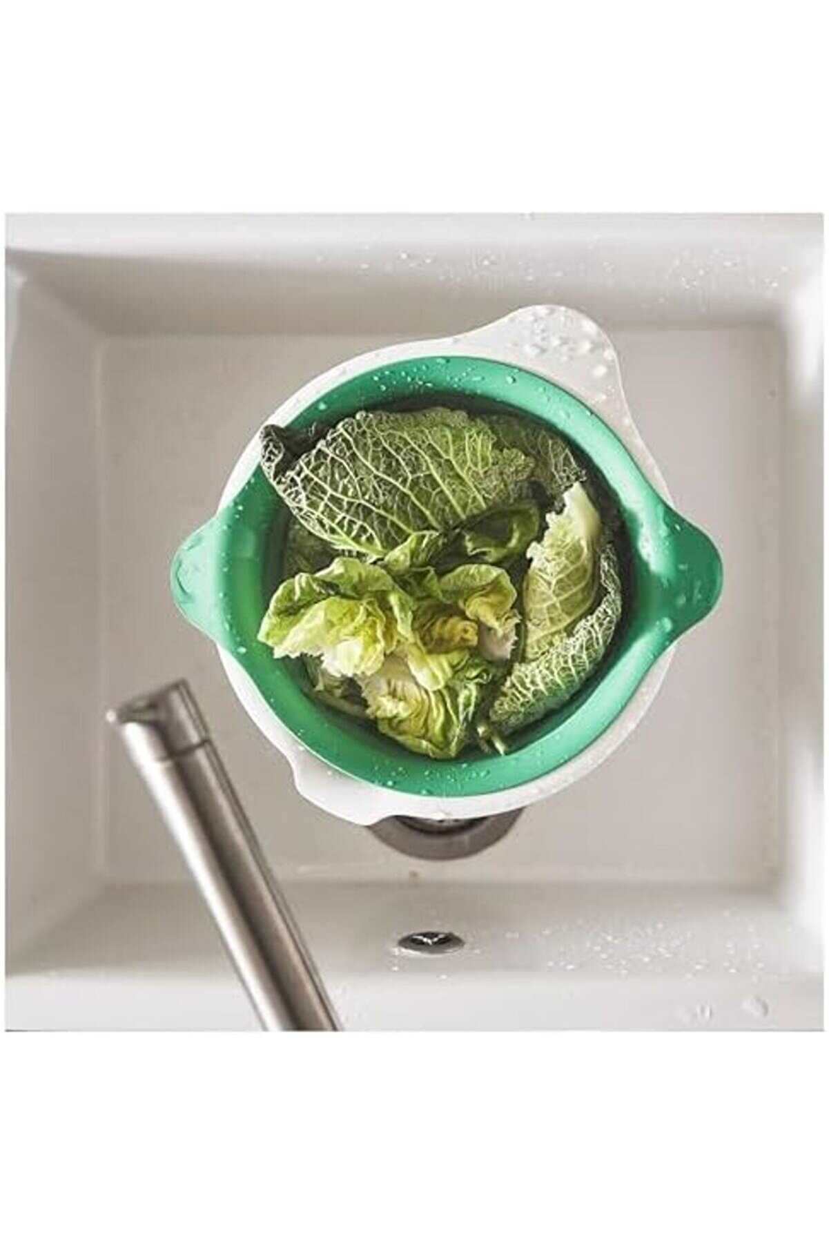 Pltnstoreshop Yeşi̇l Mutfak Süzgeci̇, 24 Cm Çap, 30 Cm Geni̇şli̇k, Çi̇ft Kulplu, Bulaşık Maki̇nesi̇nde Yıka