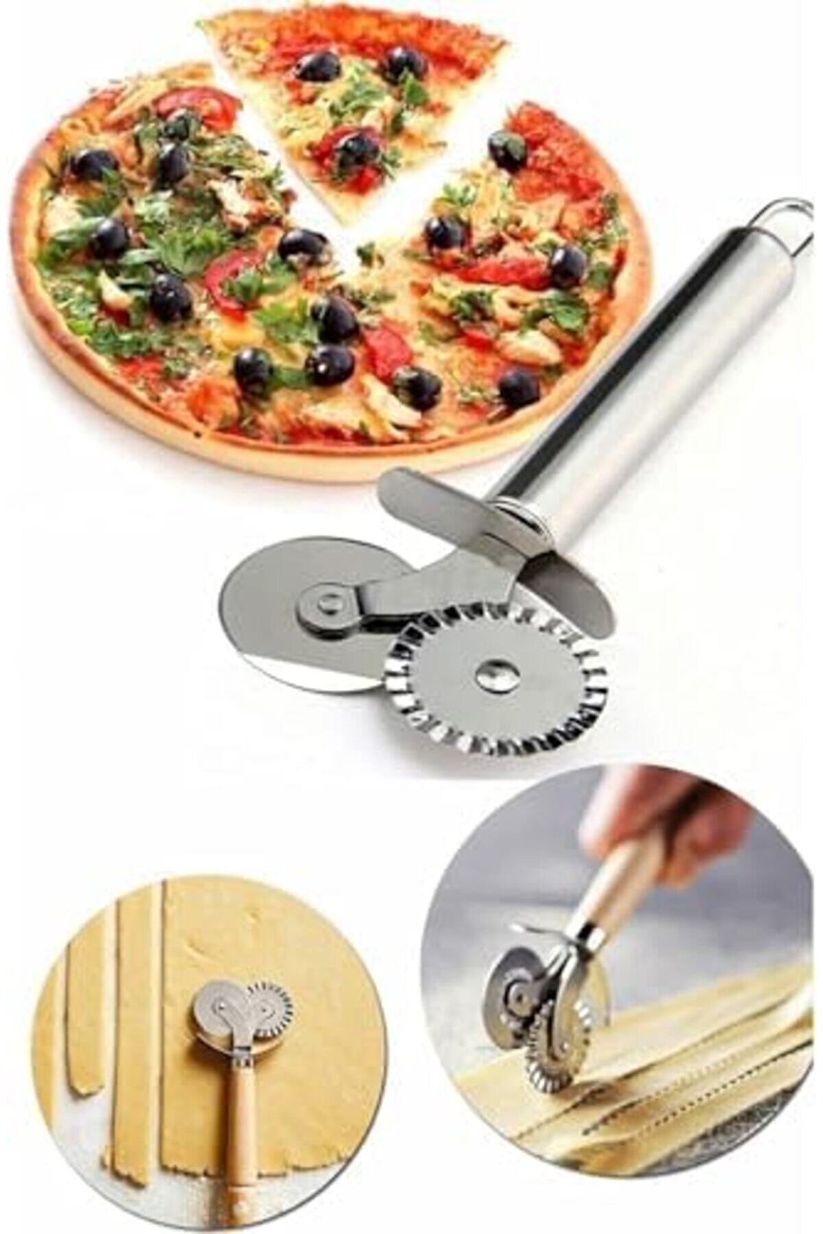 Modashi̇ne Li̇fe Çi̇ft Başlıklı Paslanmaz Çeli̇k Pi̇zza Mantı Hamur Kesme Bıçağı Mıt1112 Modascope 101477