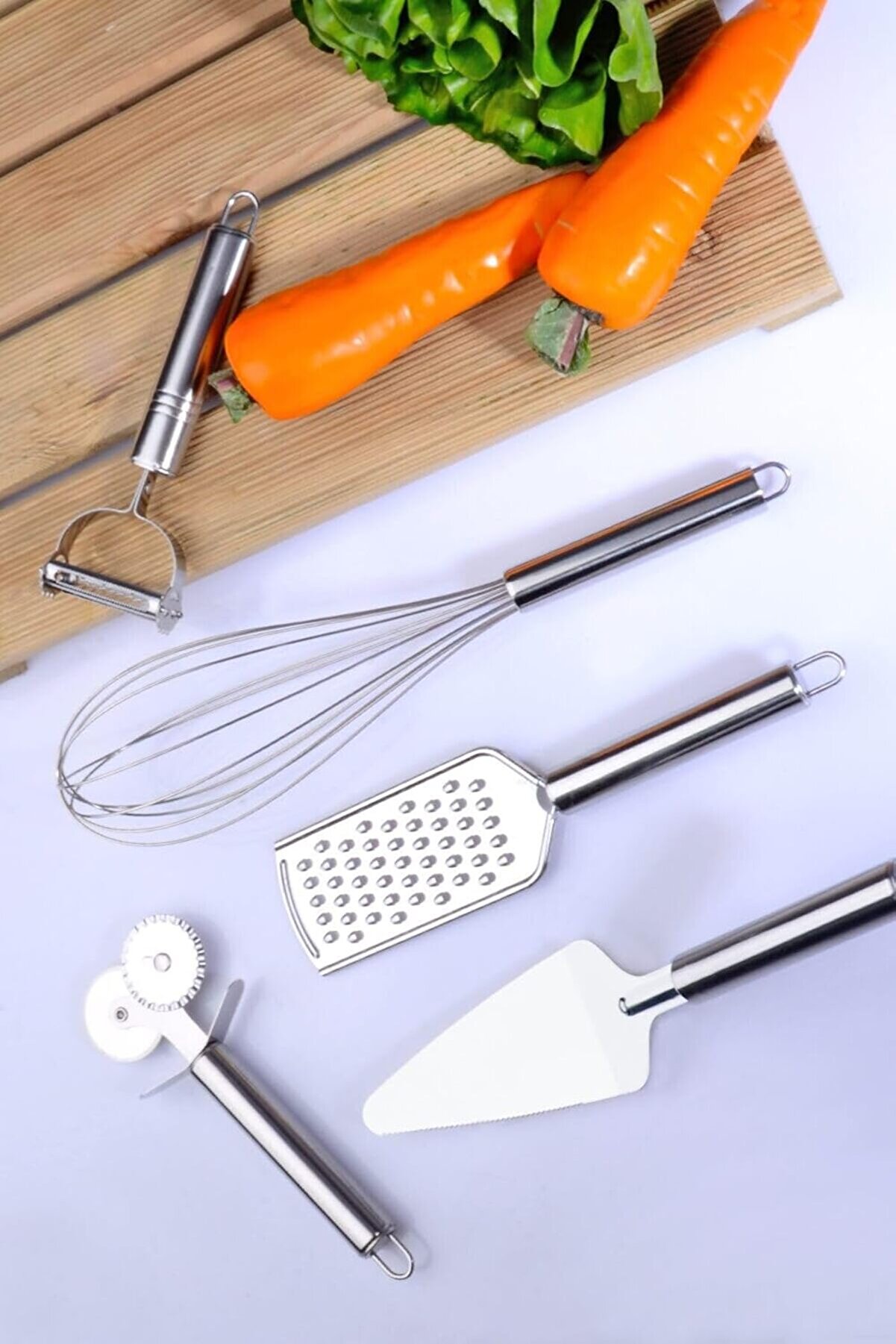 STOREMAX pltnstoreshop Diyarı 5 Parça Çelik Paslanmaz Mutfak Servis ve Hazırlık Seti Çeyiz Seti METAL pltnsto