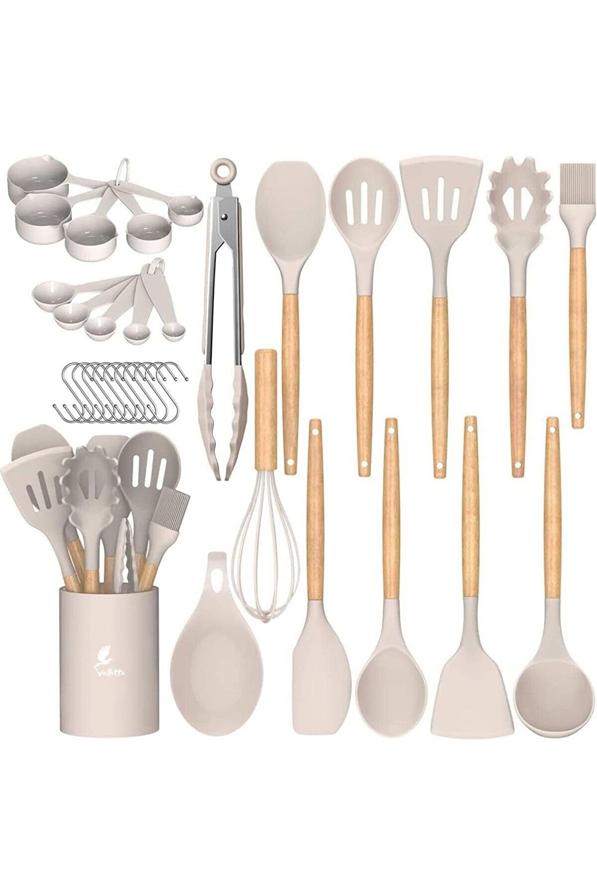 STOREMAX modashine Mikla Dayanıklı Yanmaz Yapışmaz 33 Parça Silikon Spatula Mutfak Seti Vanilya modascope 101