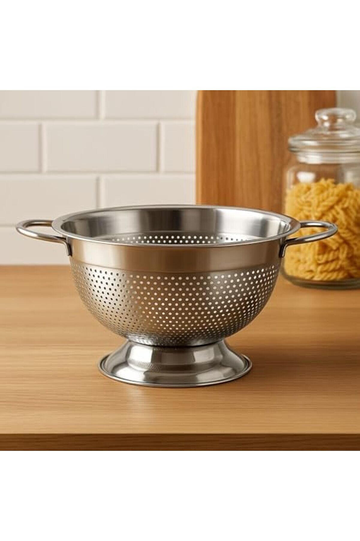 304 Paslanmaz Çeli̇k Süzgeç - Kulplu & Ayaklı Tasarım | Makarna, Sebze Ve Meyve Yıkama Kabı - Deli̇kli̇