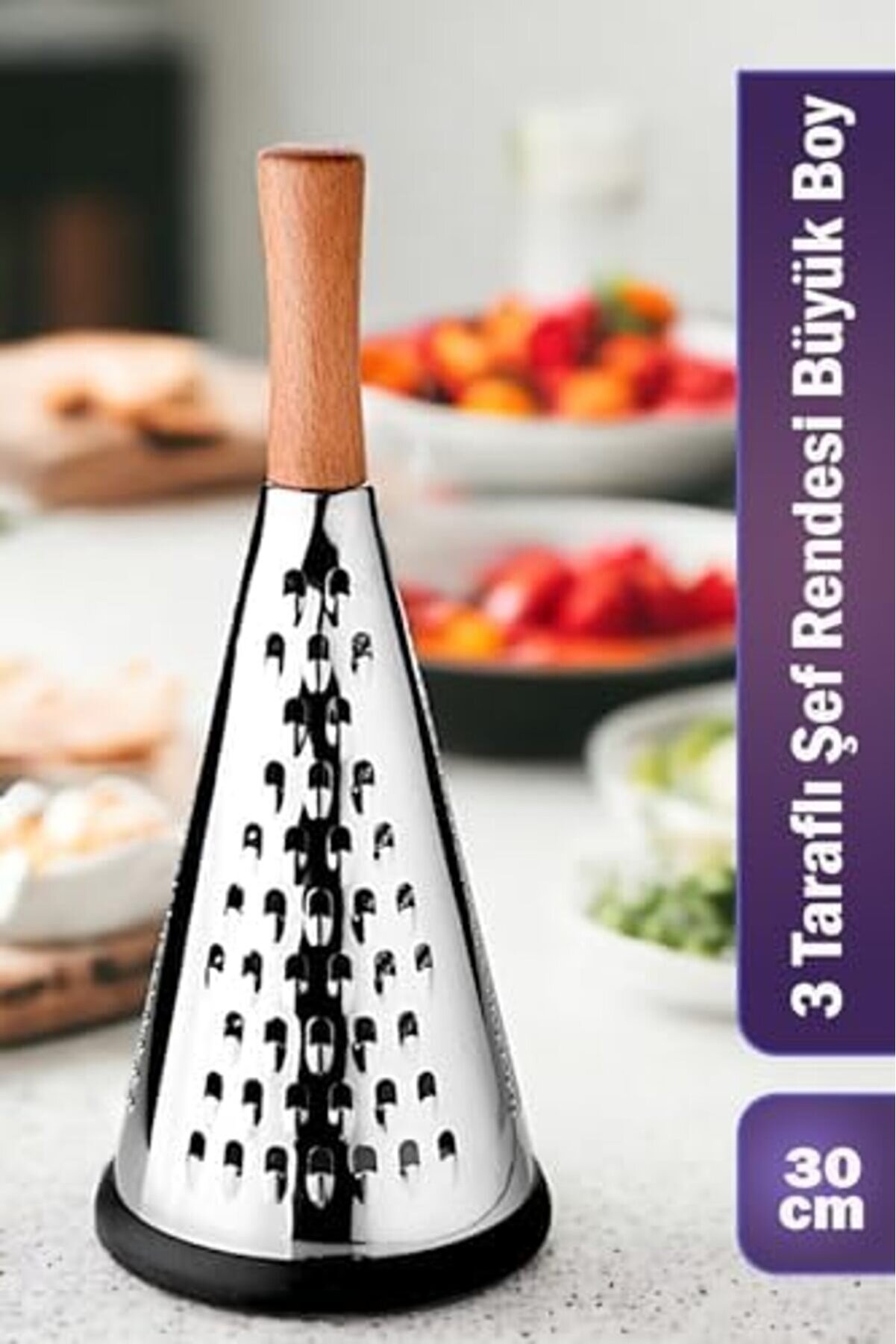 Modashi̇ne Ahşap Tutuculu 3 Taraflı Paslanmaz Çeli̇k Lüks Şef Rendesi̇ Büyük Boy 30 * 13Cm, Ahşap Saplı