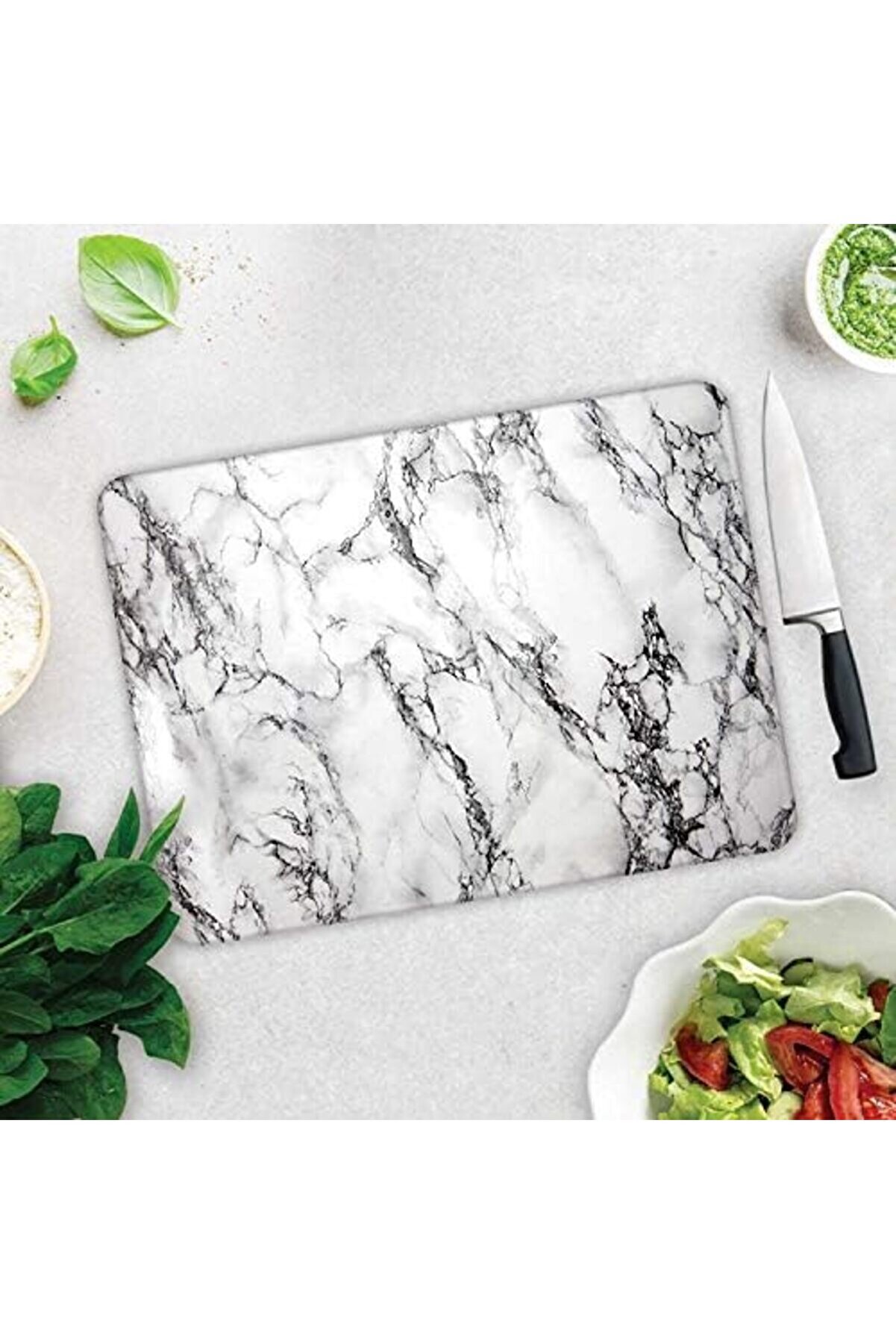 Modashi̇ne 10001503001 Beyaz Mermer Görünümlü Cam Kesme Tahtası, 30Cm X 40Cm Modascope 1014773