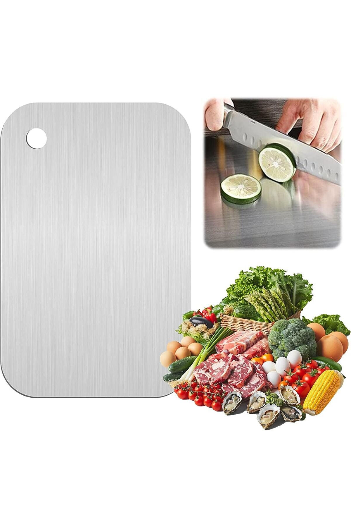 STOREMAX Paslanmaz Çelik Kesme Tahtası Mutfak Piknik İçin İnox 304 Kalite Küf Tutmaz Sunumluk