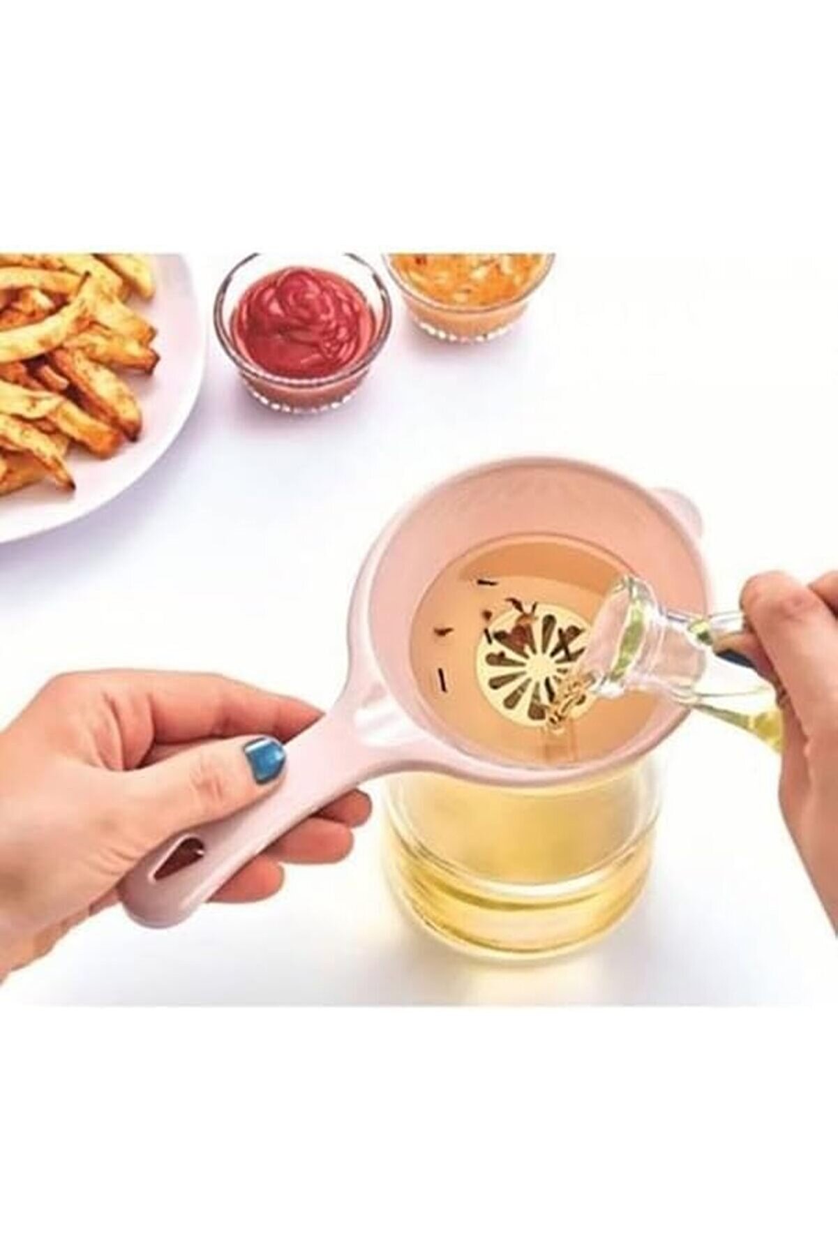 STOREMAX pltnstoreshop Kulplu Süzgeçli Yağ ve Sıvı Hunisi, Yağ Süzgeci ve Huni, Kulplu Süzgeçli Yağ ve Sıvı H