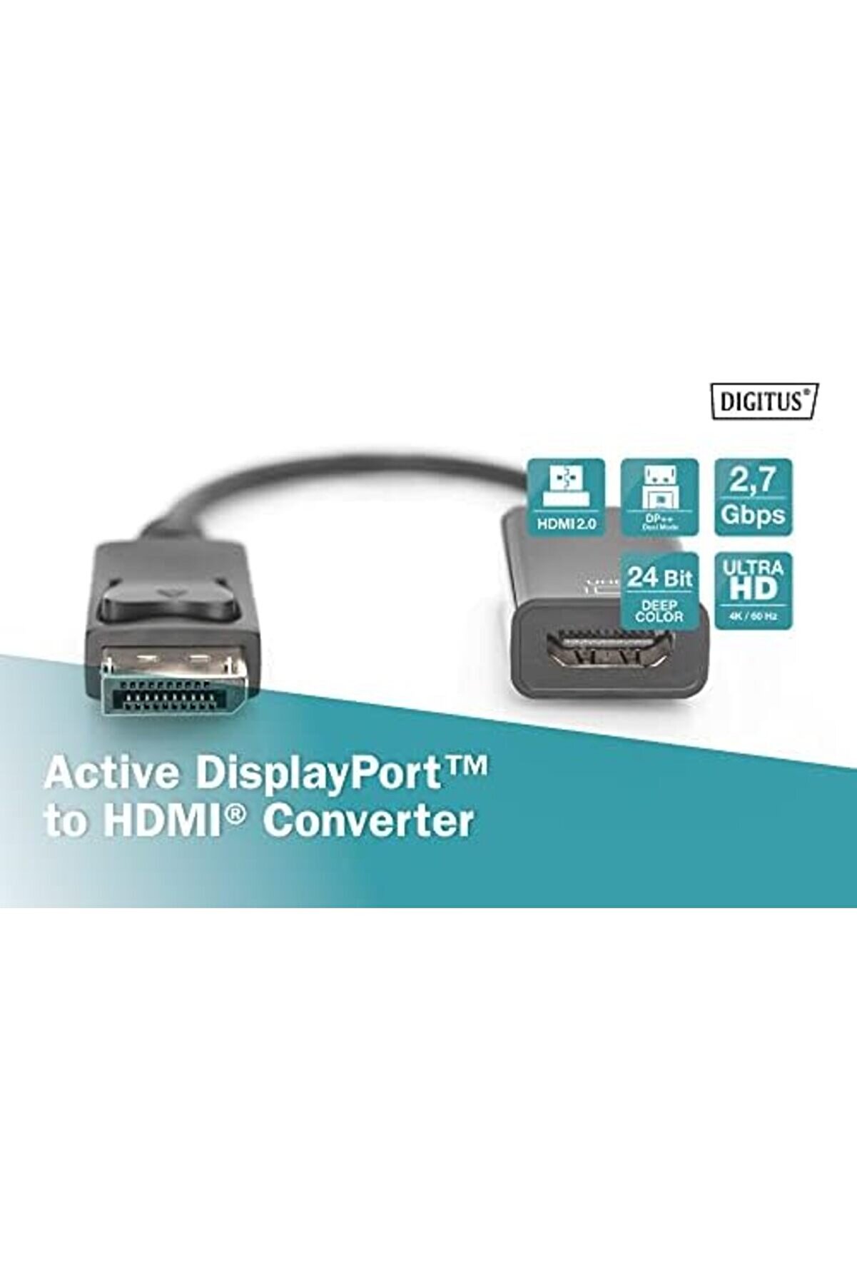 Akti̇f Di̇splayport Adapt&ouml;r Kablosu - Dp - Hdmı Ti̇p A - Hdmı 2.0 - Ultrahd 4K/60Hz - 0.2M -