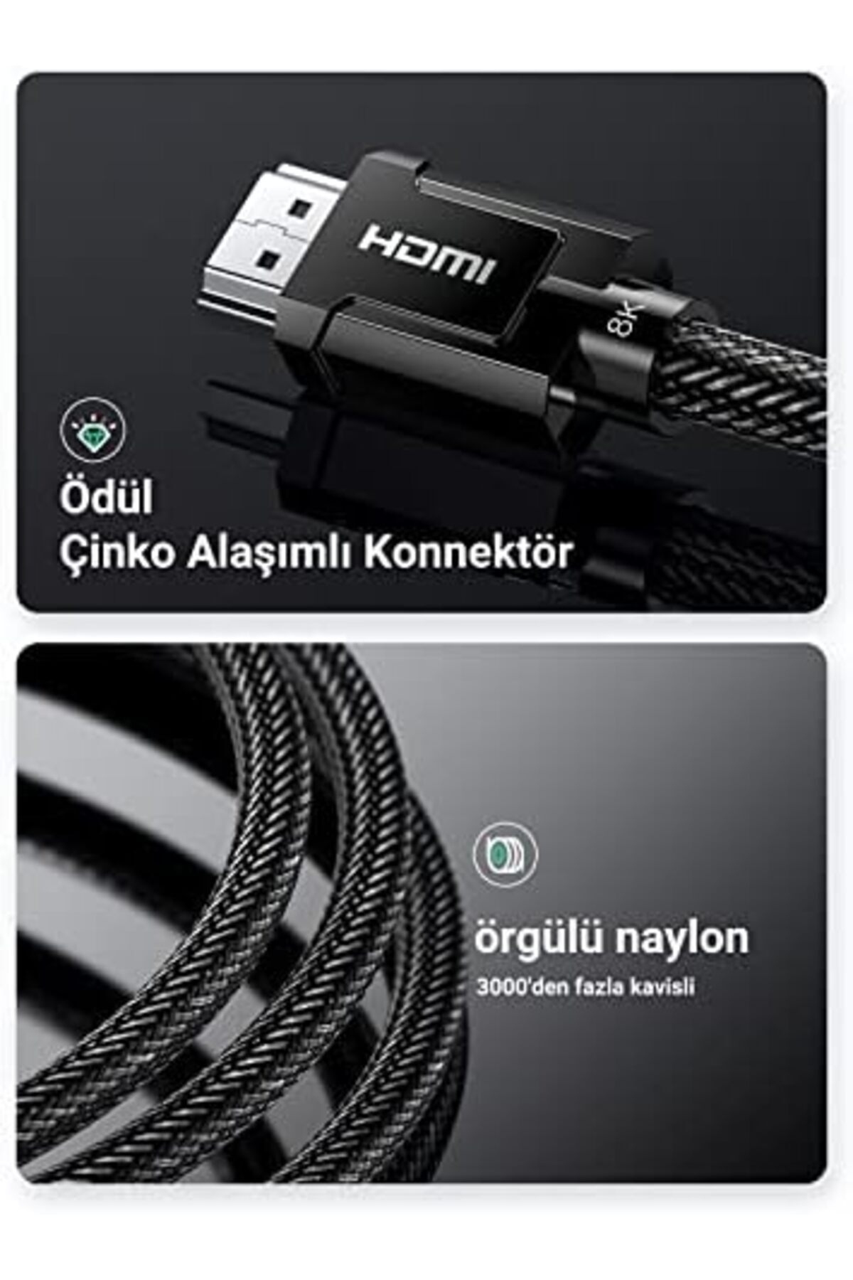8K Hdmı 2.1 Kablo Desteği̇ Hdr10, Earc, Ps5 İ&ccedil;i̇n 3D, Xbox S, Moni̇t&ouml;r Vb (1M), Gri̇ 1175260