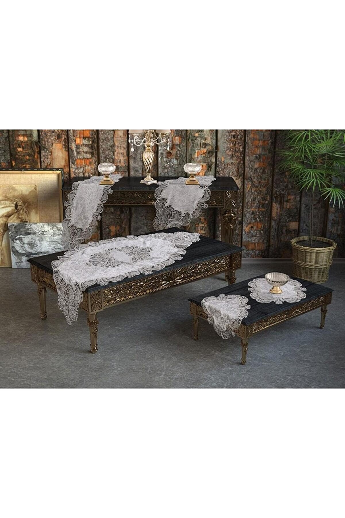 STOREMAX diyarı Fransız G&uuml;p&uuml;rl&uuml; Yasemin Kadife Salon Takımı 5 Par&ccedil;a Gri 161756 1014773